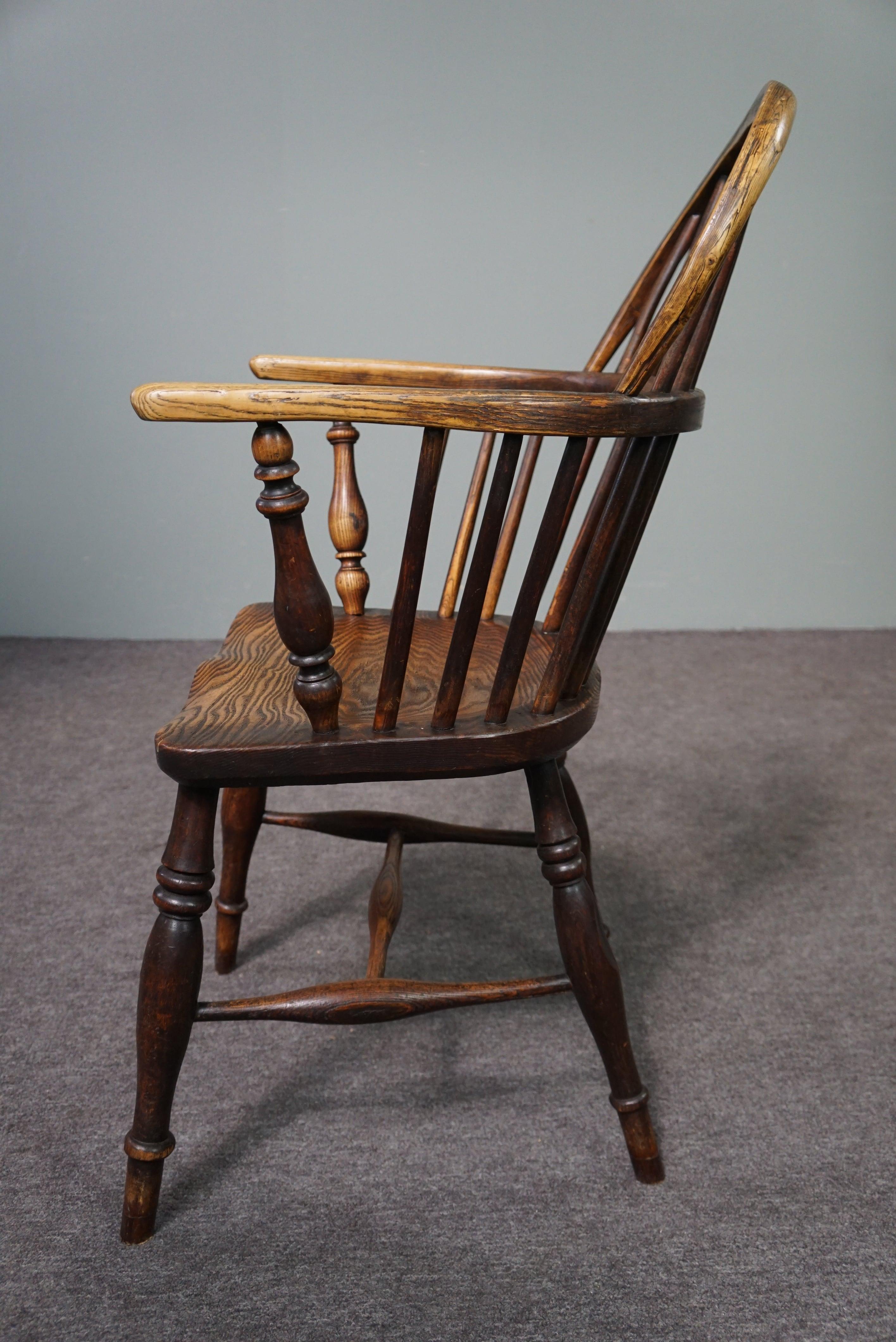 18th Century and Earlier Antique English Windsor chair/armchair, low back, 18th century For Sale