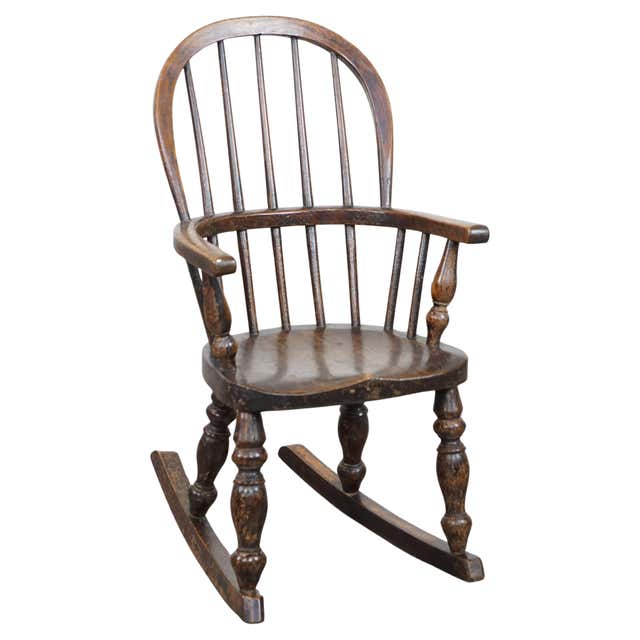 Antique American Primitive Spindle Back Small Child's Rocker Rocking ...