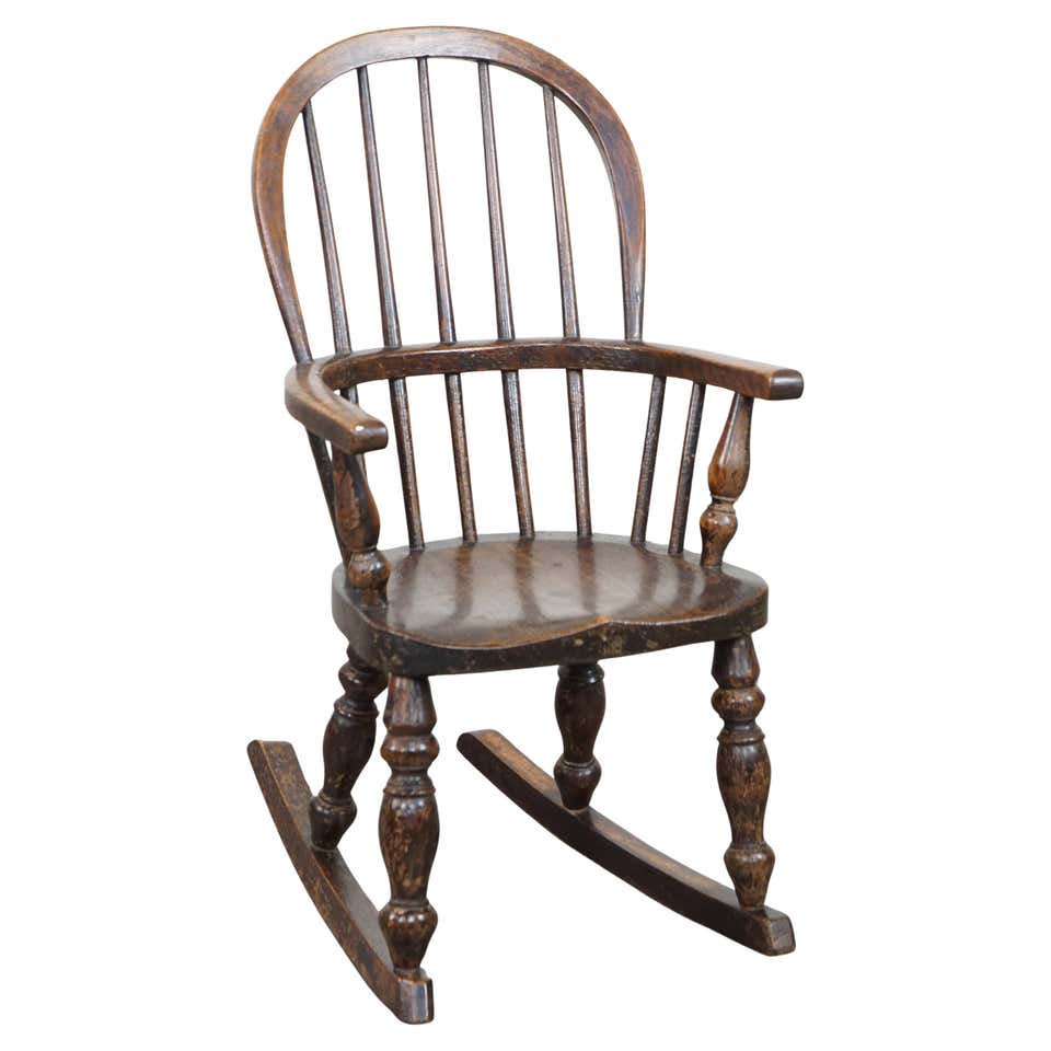 Antique American Primitive Spindle Back Small Child's Rocker Rocking ...