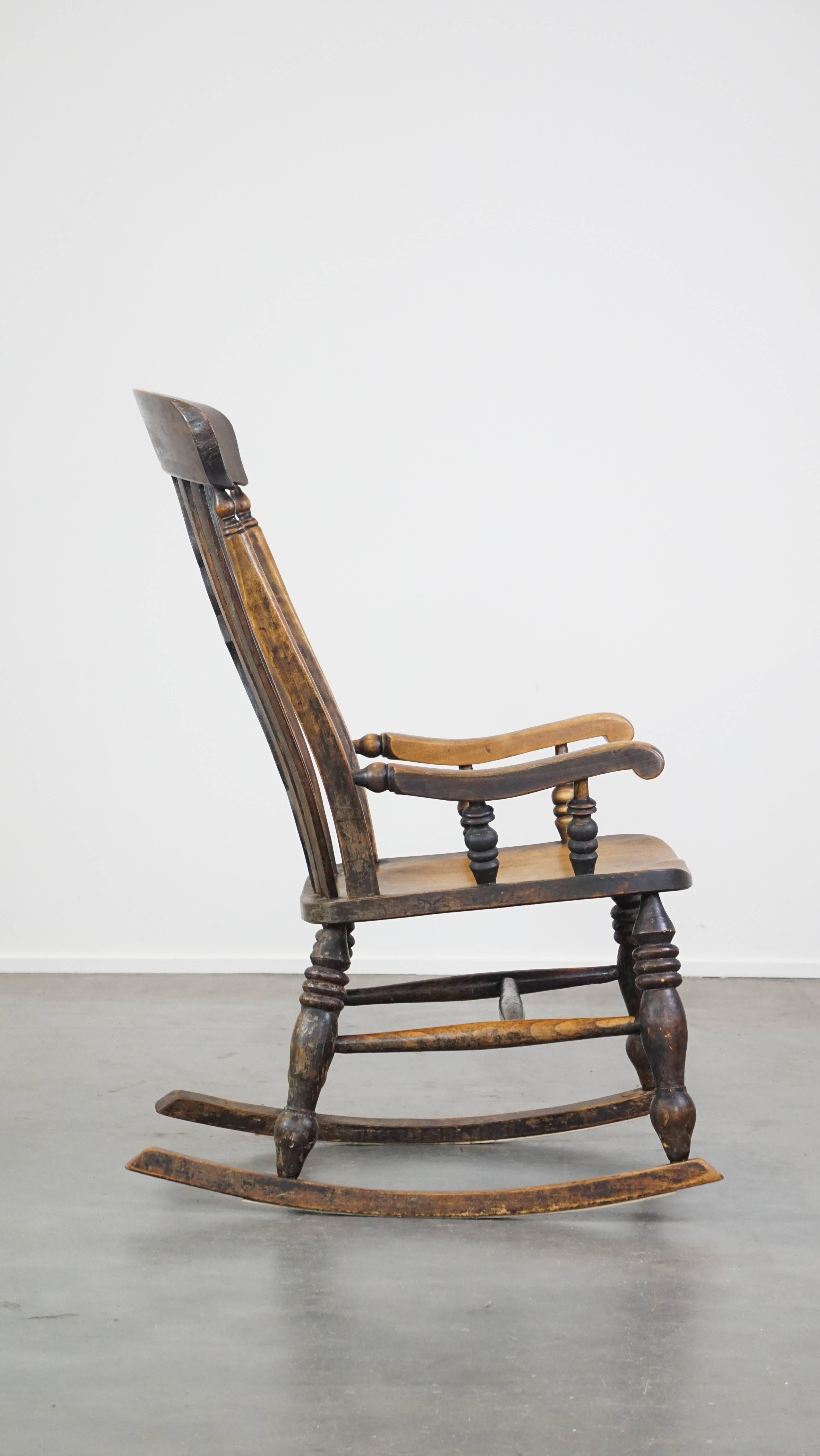 Hand-Crafted Antique English Windsor rocking chair with a beautiful and pure patina