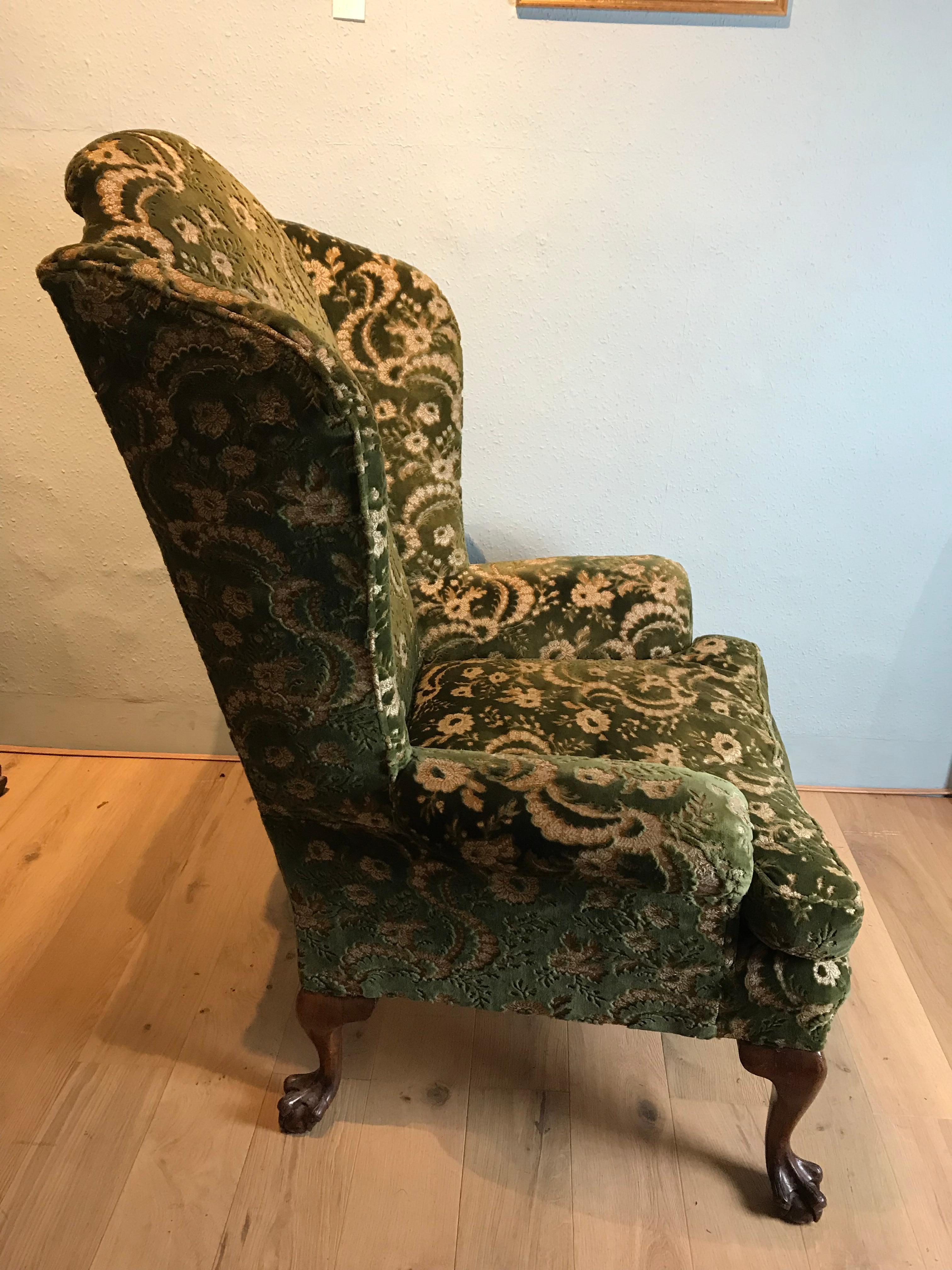 English Wing Armchair in the Queen Anne Style For Sale