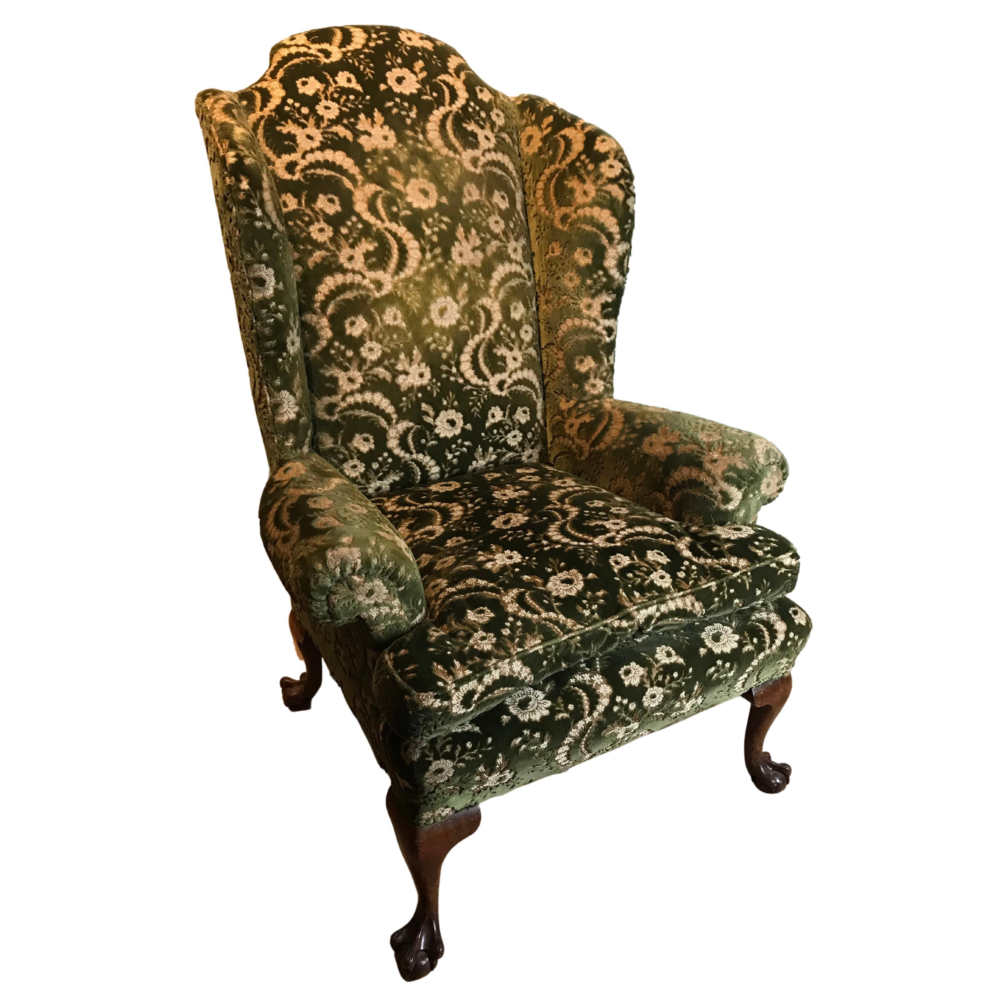 Wing Armchair in the Queen Anne Style For Sale