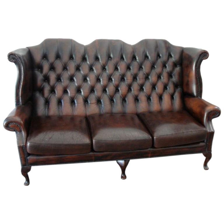 Antique English Wing Back Leather Sofa, Antique Leather Sofas