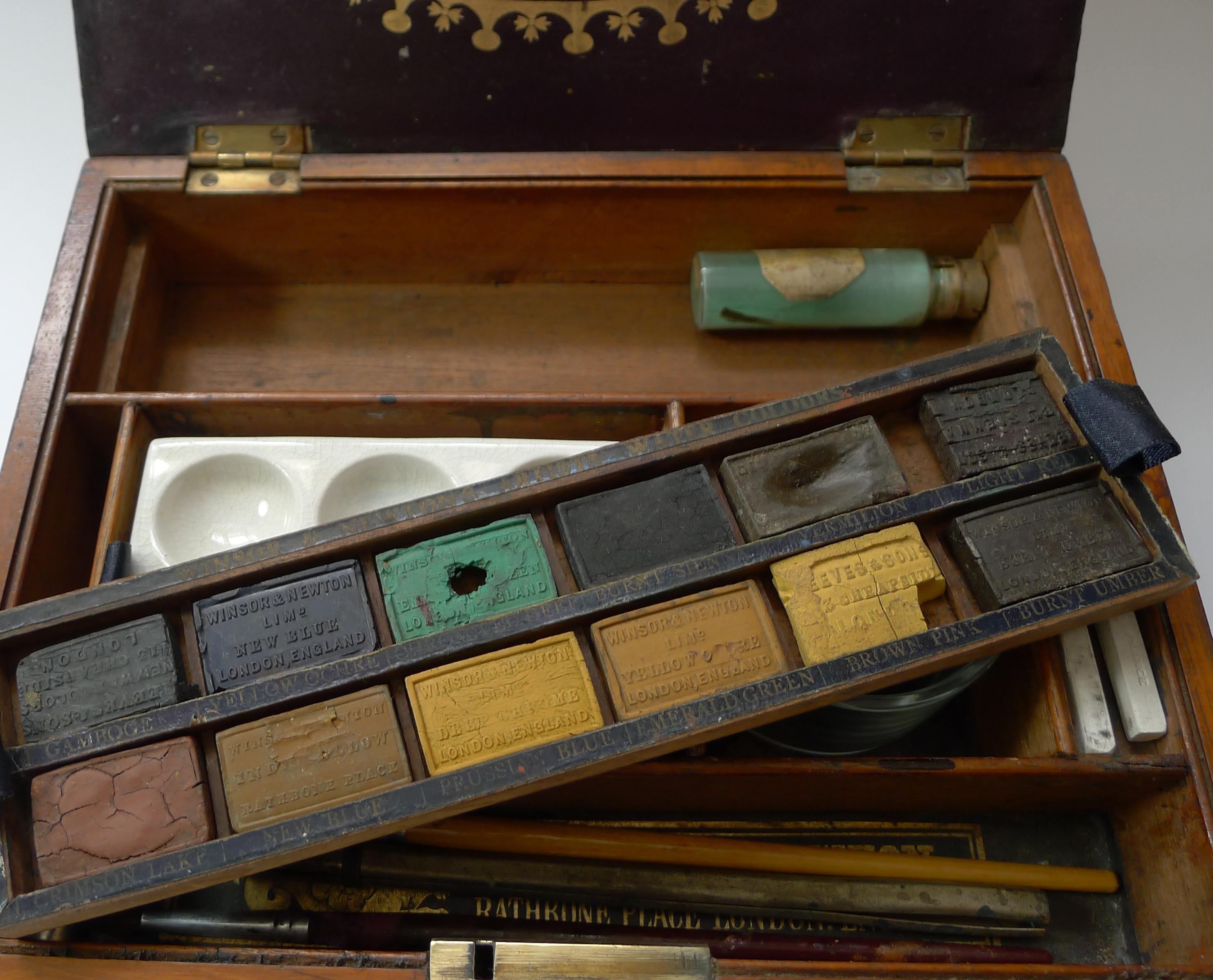 Antique English Winsor and Newton Artist's Watercolour / Paint Box, c.1885 1