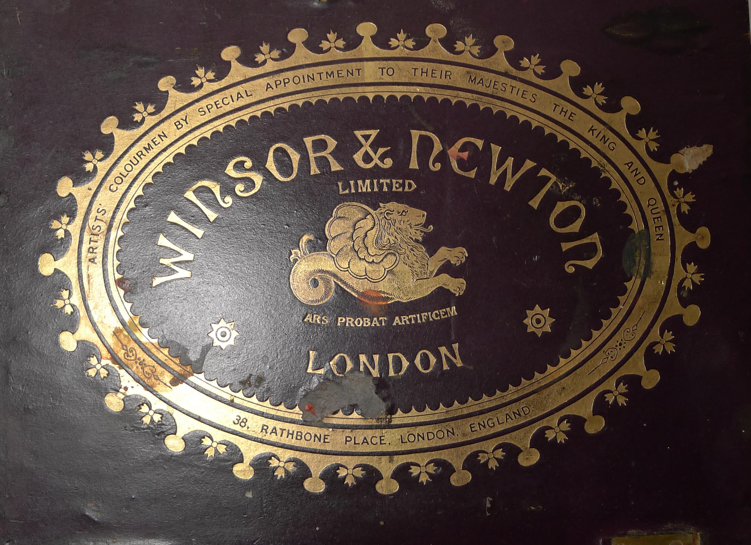 A delightful late Victorian watercolour / Artist's paint box made from Mahogany with a flush brass campaign handle to the drawer and a shaped inlaid escutcheon above which houses the original working key.

The interior of the lid has a wonderful