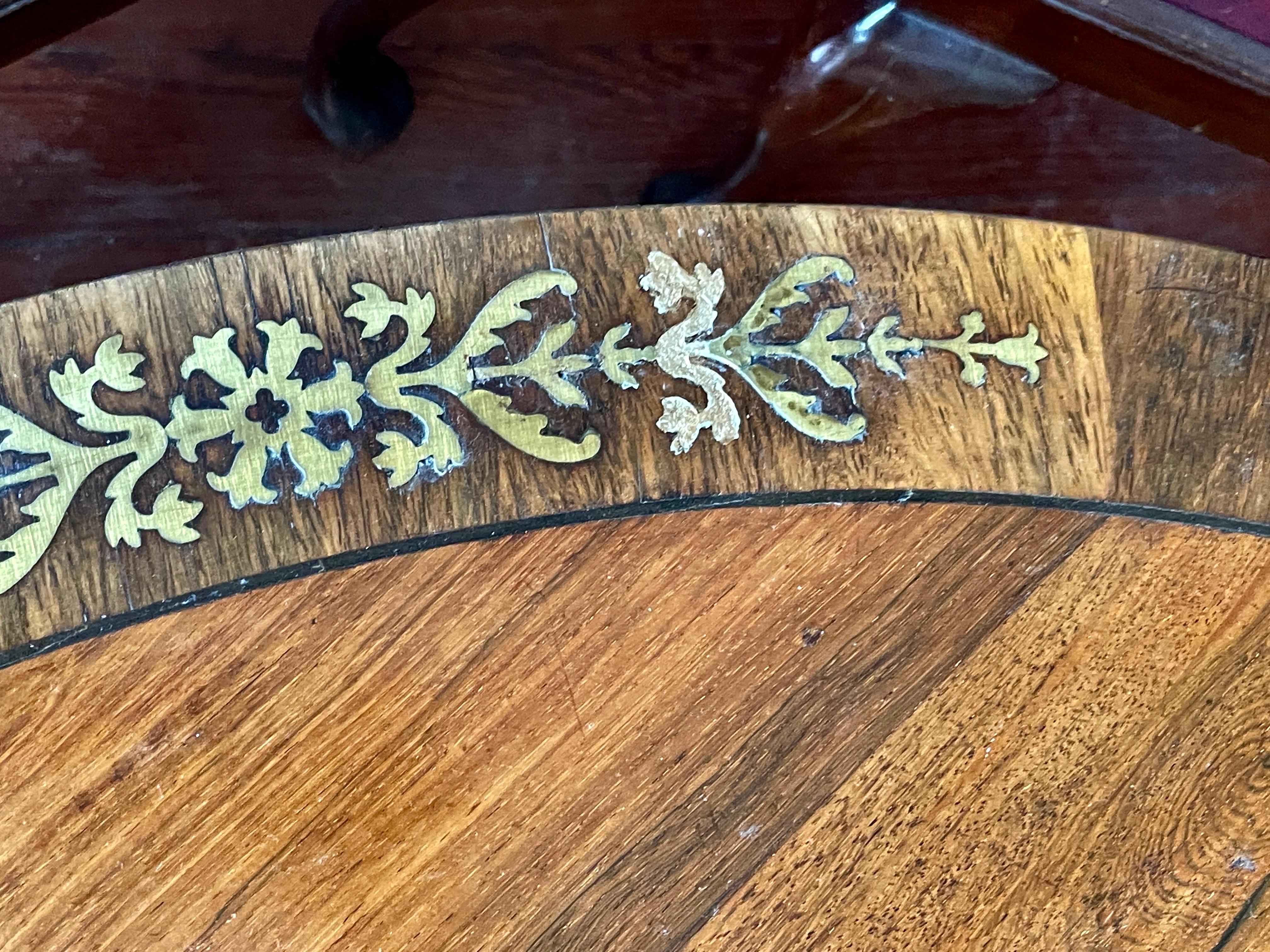 19th Century Antique English WM IV Regency Brass Inlaid Rosewood Center or Dining Table For Sale