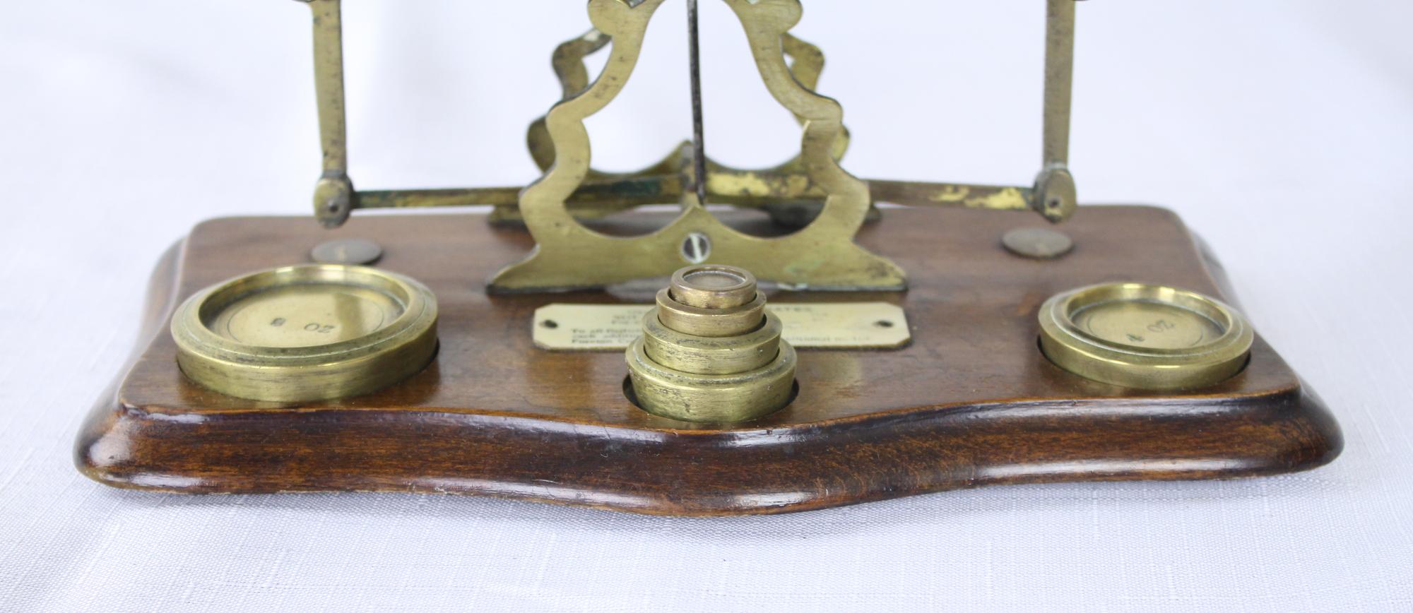 Antique English Wood and Brass Postal Scale In Good Condition In Port Chester, NY