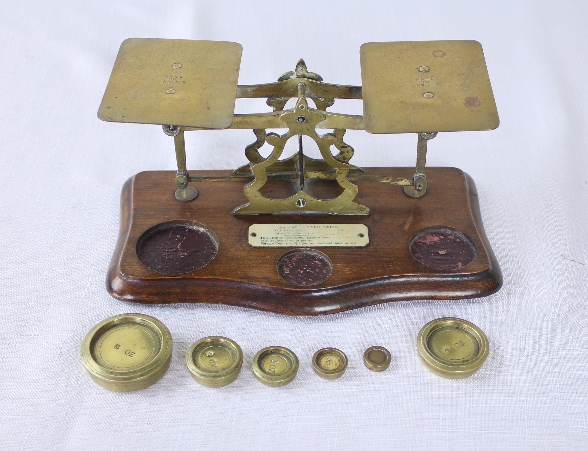20th Century Antique English Wood and Brass Postal Scale