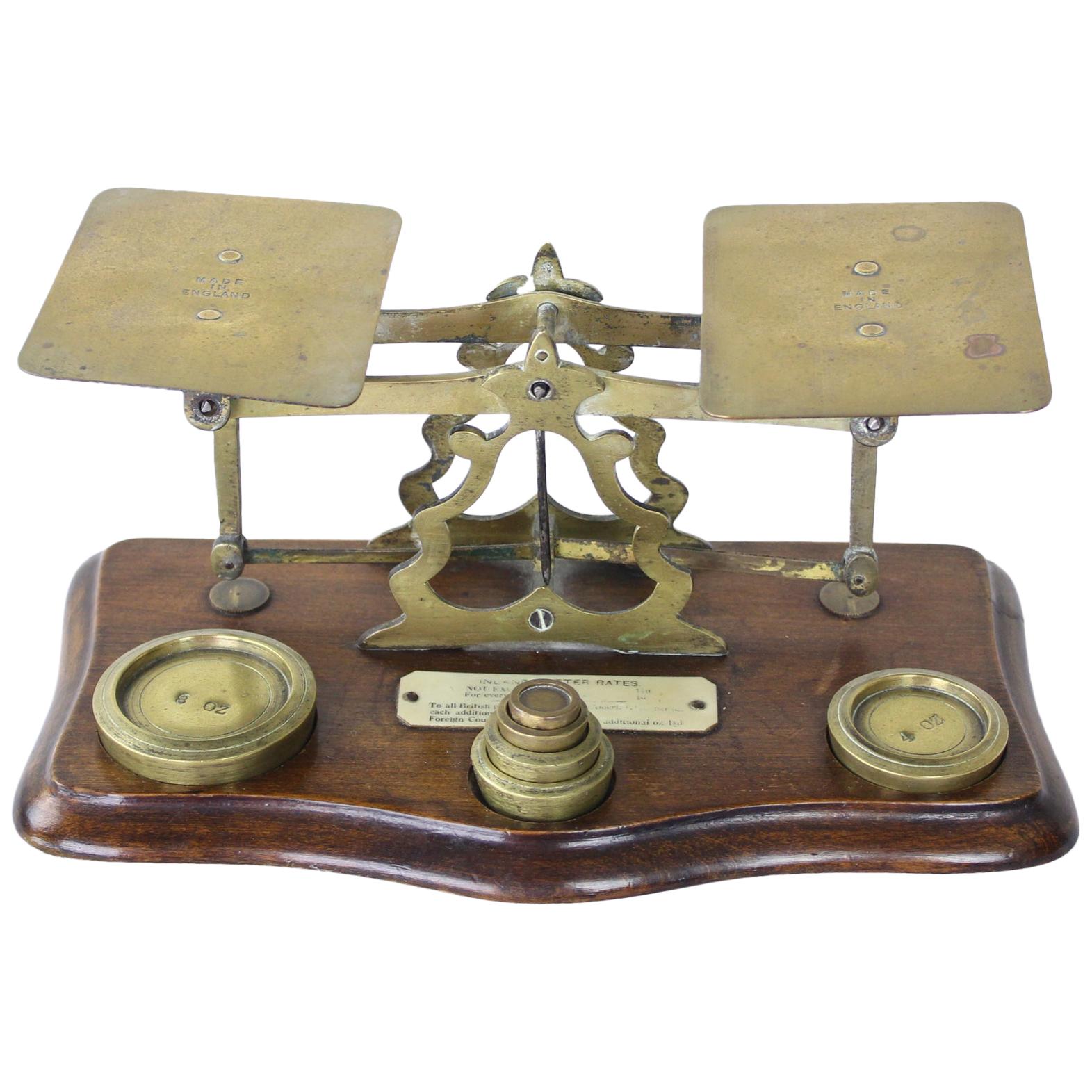 Antique English Wood and Brass Postal Scale