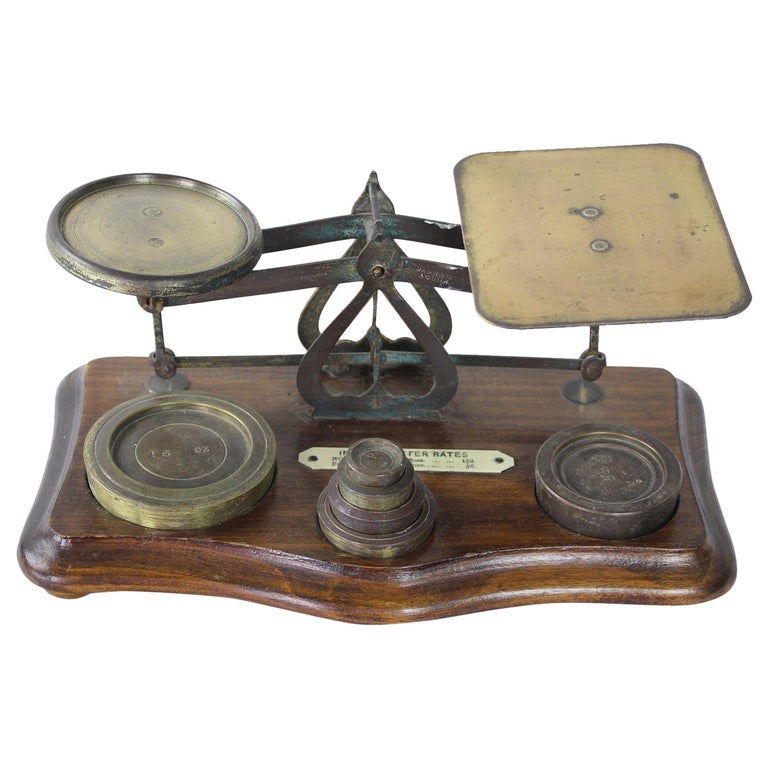 Antique English Wood and Brass Postal Scale For Sale at 1stDibs