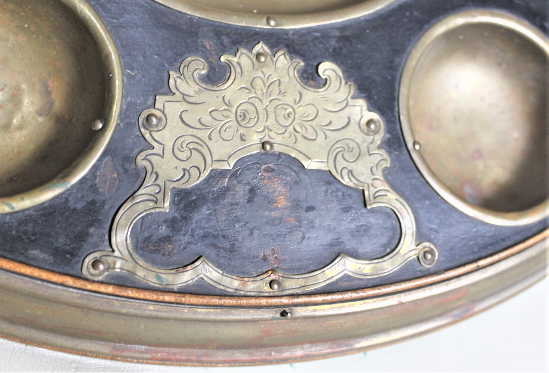 Antique English Wood & Brass Dresser Top Pocket Watch Stand & Vide Poche For Sale 11