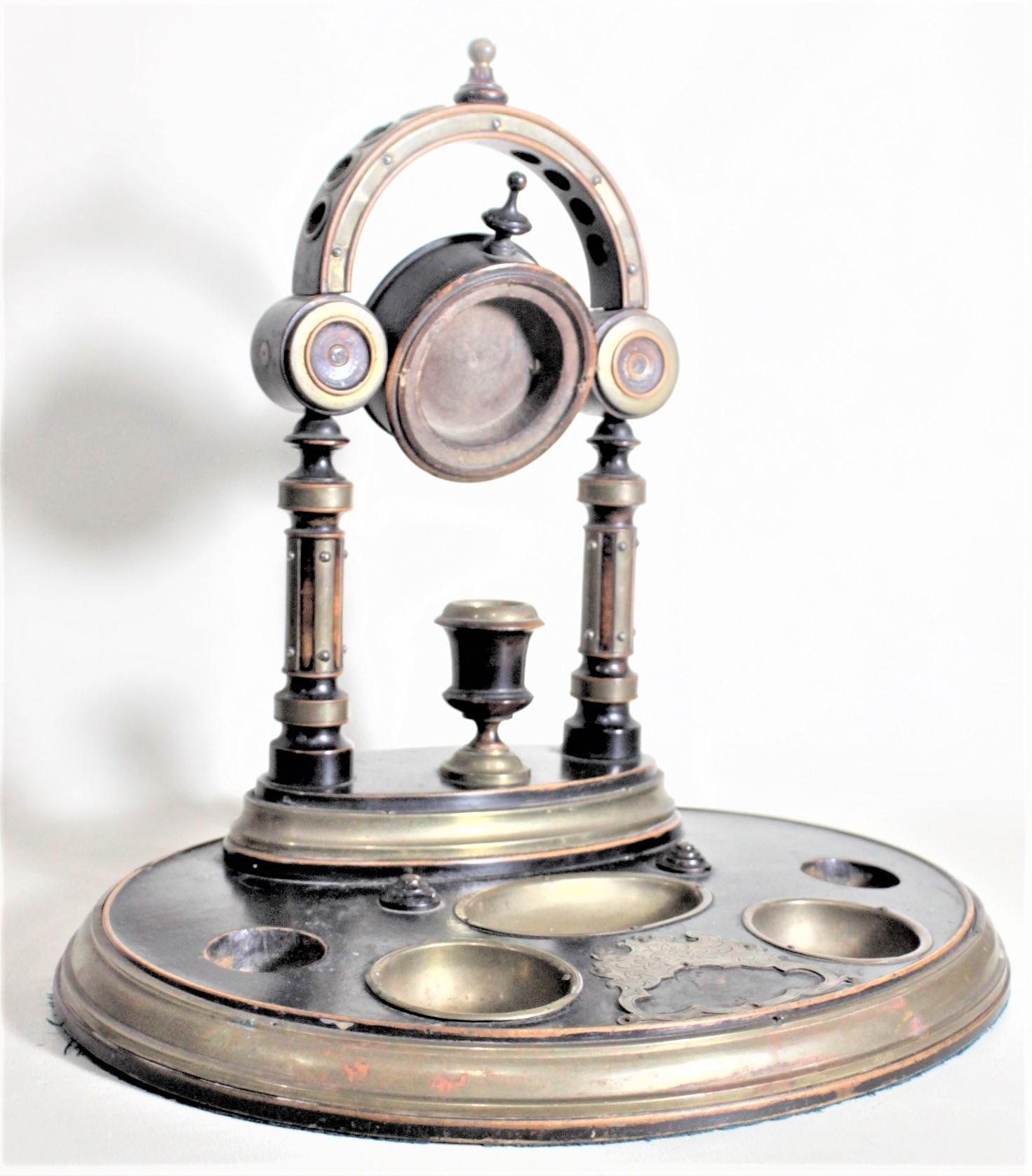 Victorian Antique English Wood & Brass Dresser Top Pocket Watch Stand & Vide Poche For Sale