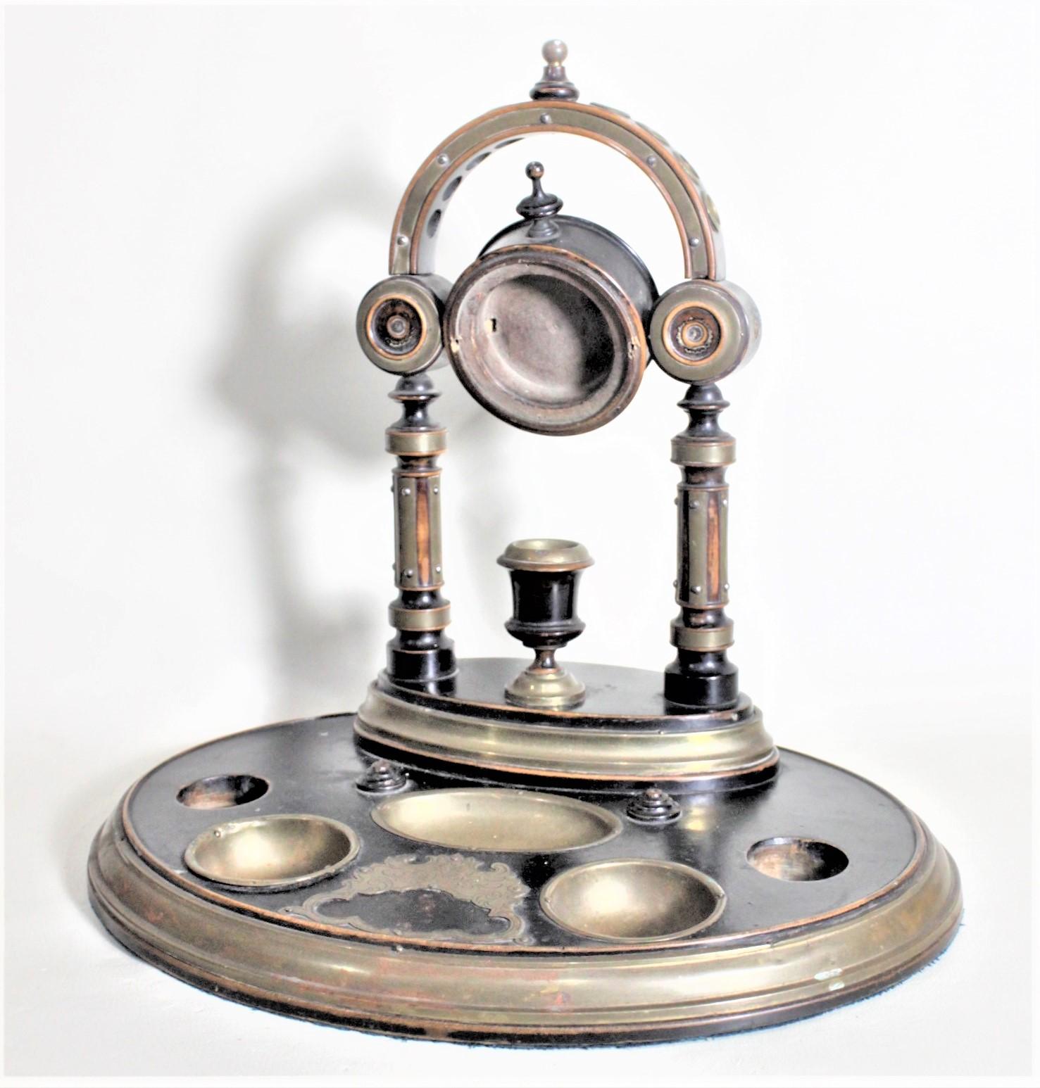 Antique English Wood & Brass Dresser Top Pocket Watch Stand & Vide Poche In Good Condition For Sale In Hamilton, Ontario