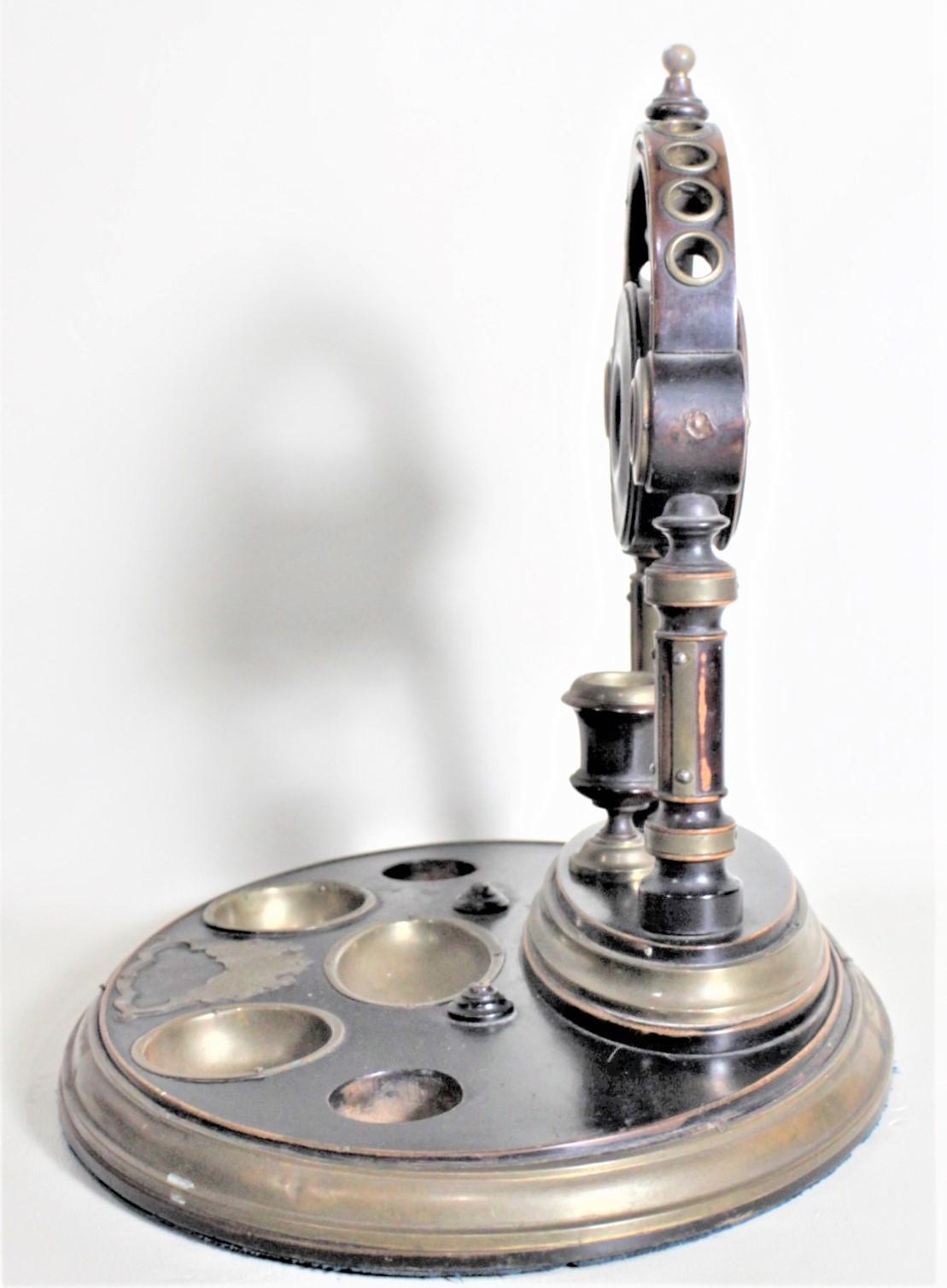 Antique English Wood & Brass Dresser Top Pocket Watch Stand & Vide Poche For Sale 1