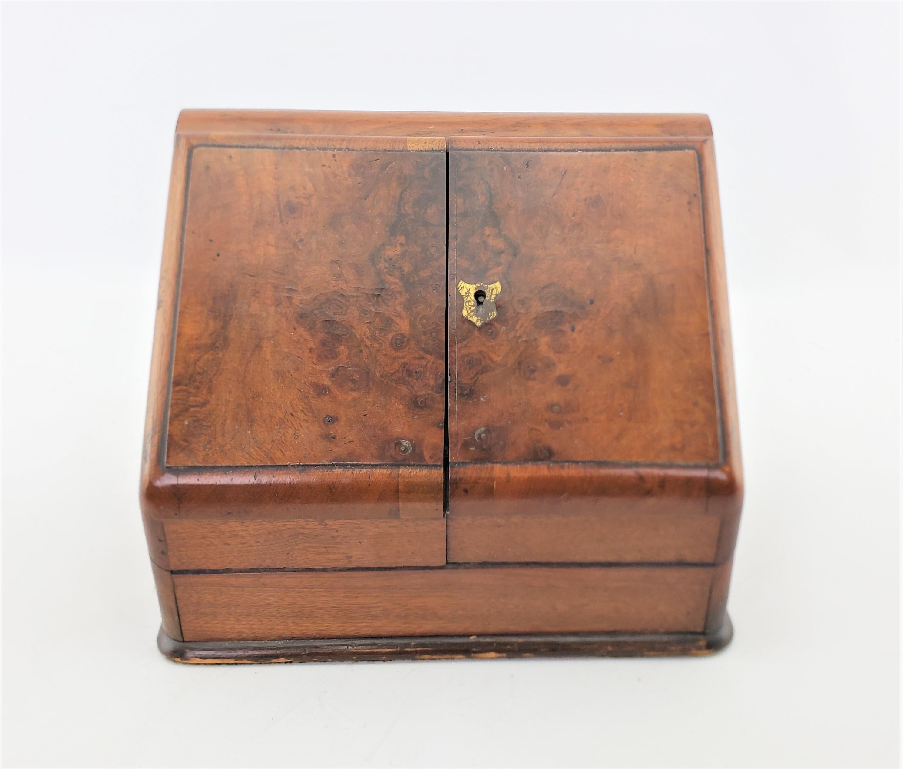 Walnut Antique English Wood & Brass Travelling Lap Desk and Document Box For Sale
