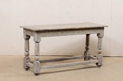 Antique English Wood Console Table w/ Elegantly Carved Skirt & Baluster Legs
