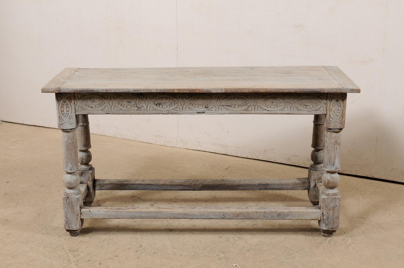 Antique English Wood Console Table w/ Elegantly Carved Skirt and