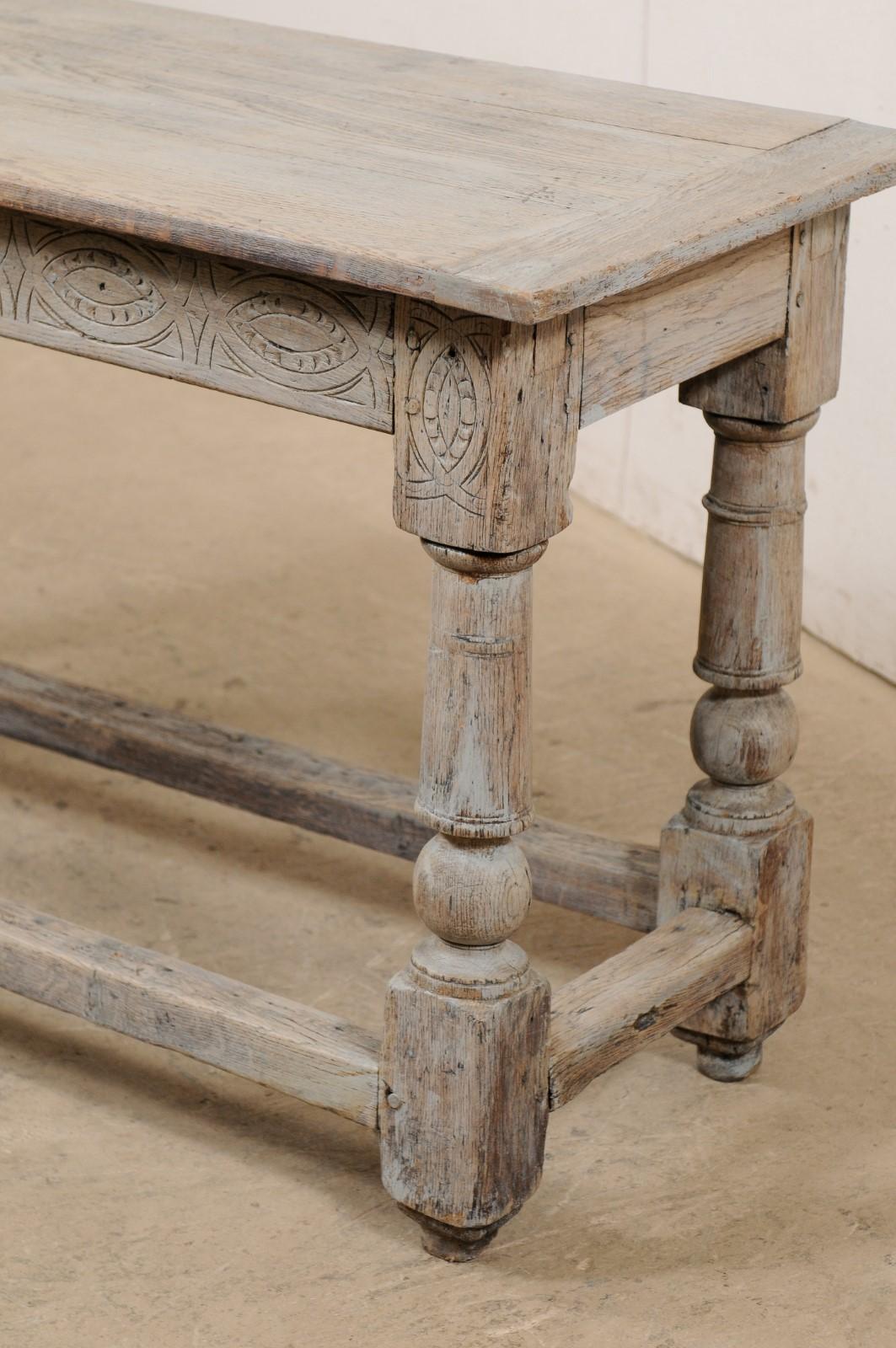 19th Century Antique English Wood Console Table w/ Elegantly Carved Skirt & Baluster Legs