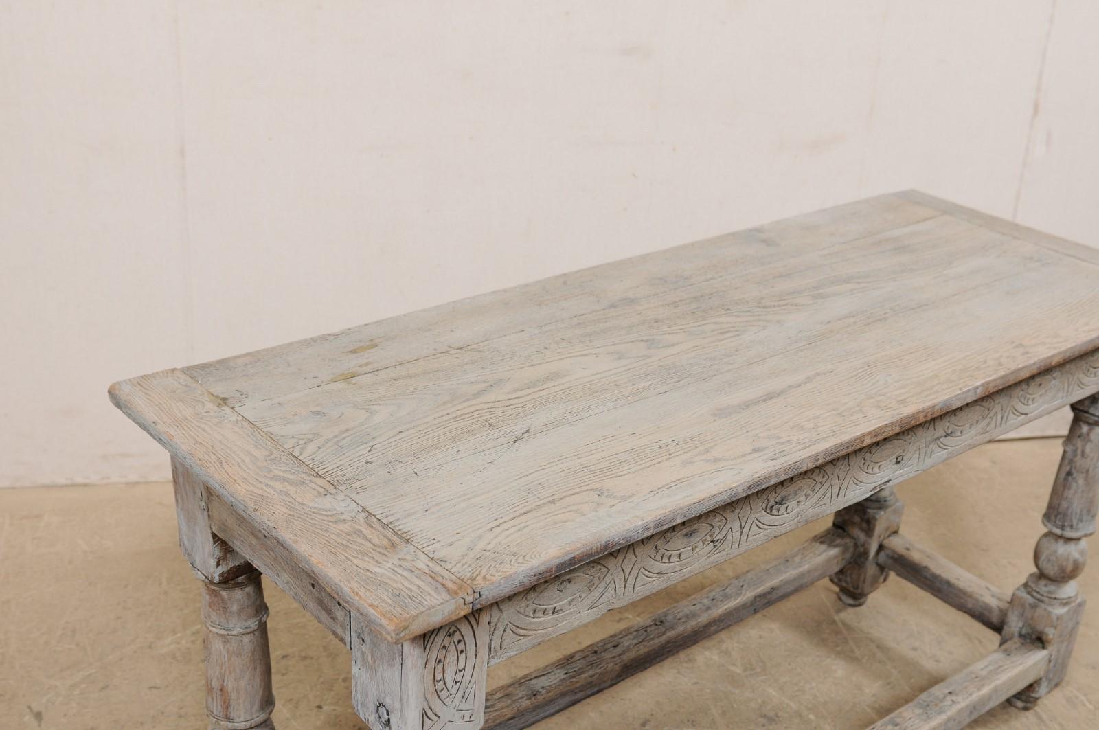 Antique English Wood Console Table w/ Elegantly Carved Skirt and
