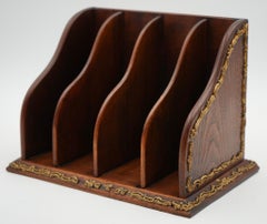 ANTIQUE ENGLISH WOODEN GILTED DESK CLERKS LETTER RACK ORGANiSER