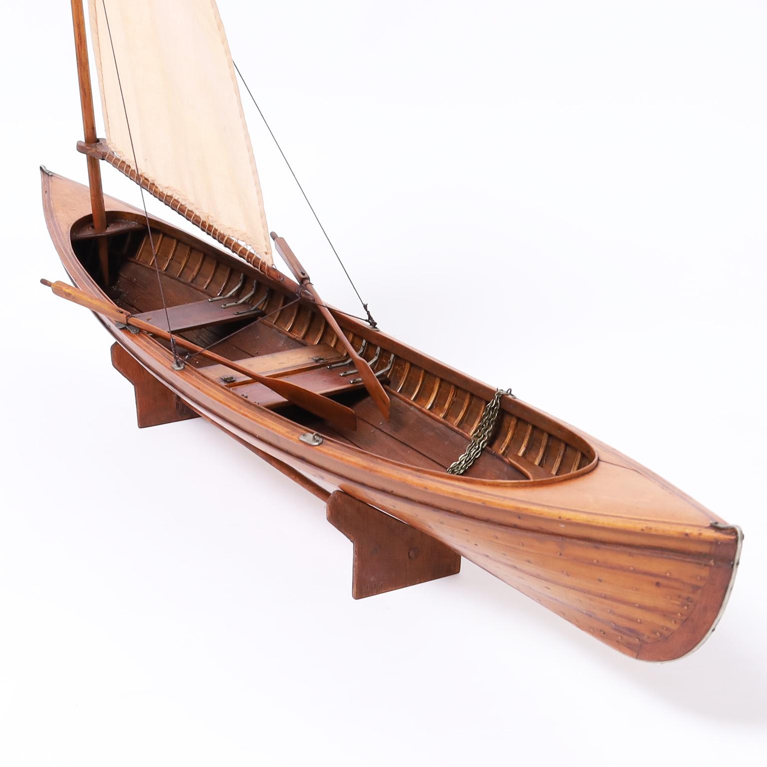 Hand-Crafted Antique English Wooden Skiff Model For Sale