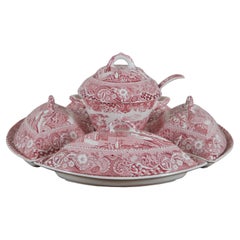 Antikes englisches WR Midwinter Rotes Transferware-Landschafts-Servierbesteck, WR