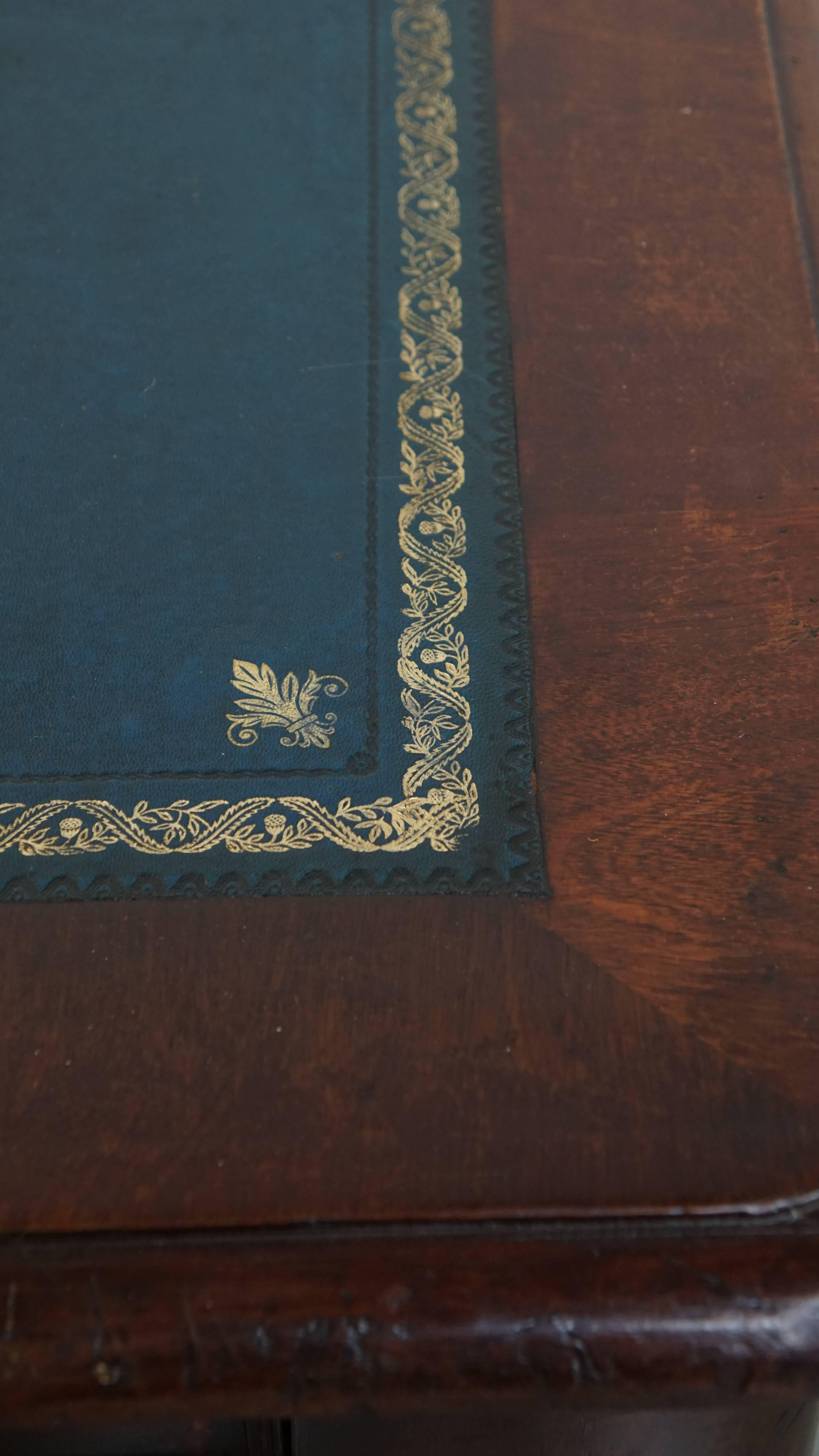 Antique English Writing Table with Blue Leather Top, Mid-19th Century For Sale 6