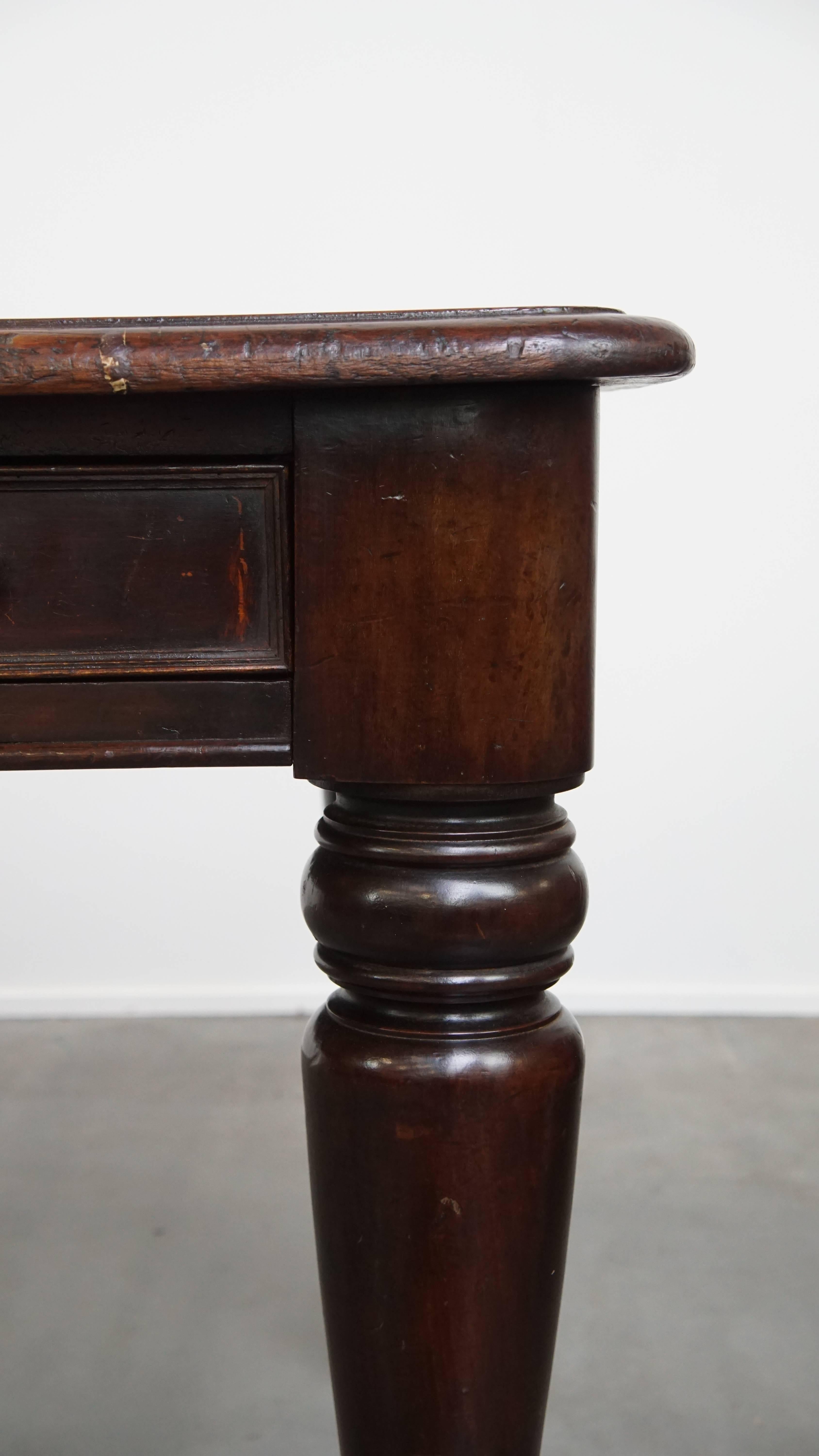 Antique English Writing Table with Blue Leather Top, Mid-19th Century For Sale 7