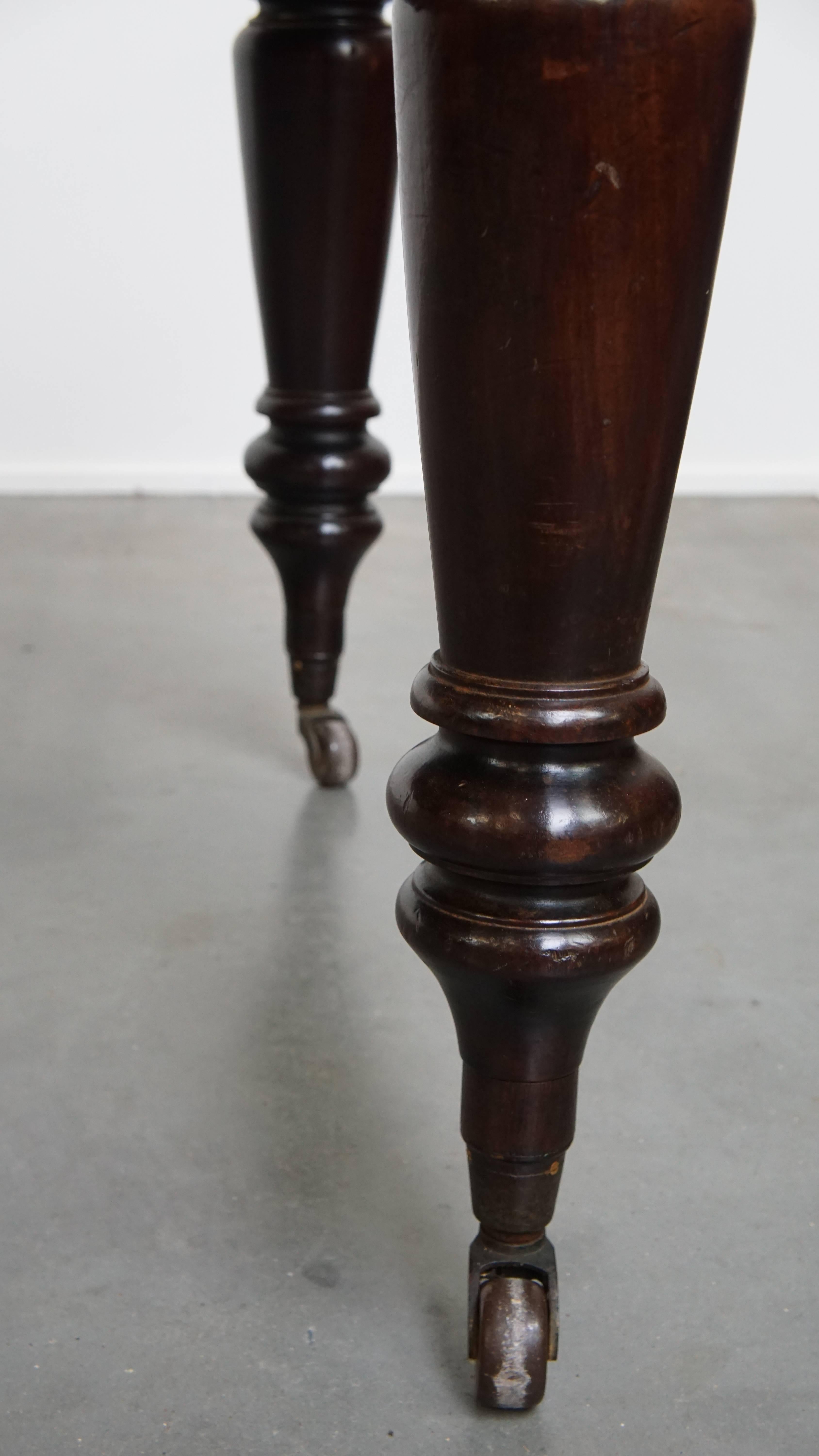 Antique English Writing Table with Blue Leather Top, Mid-19th Century For Sale 8