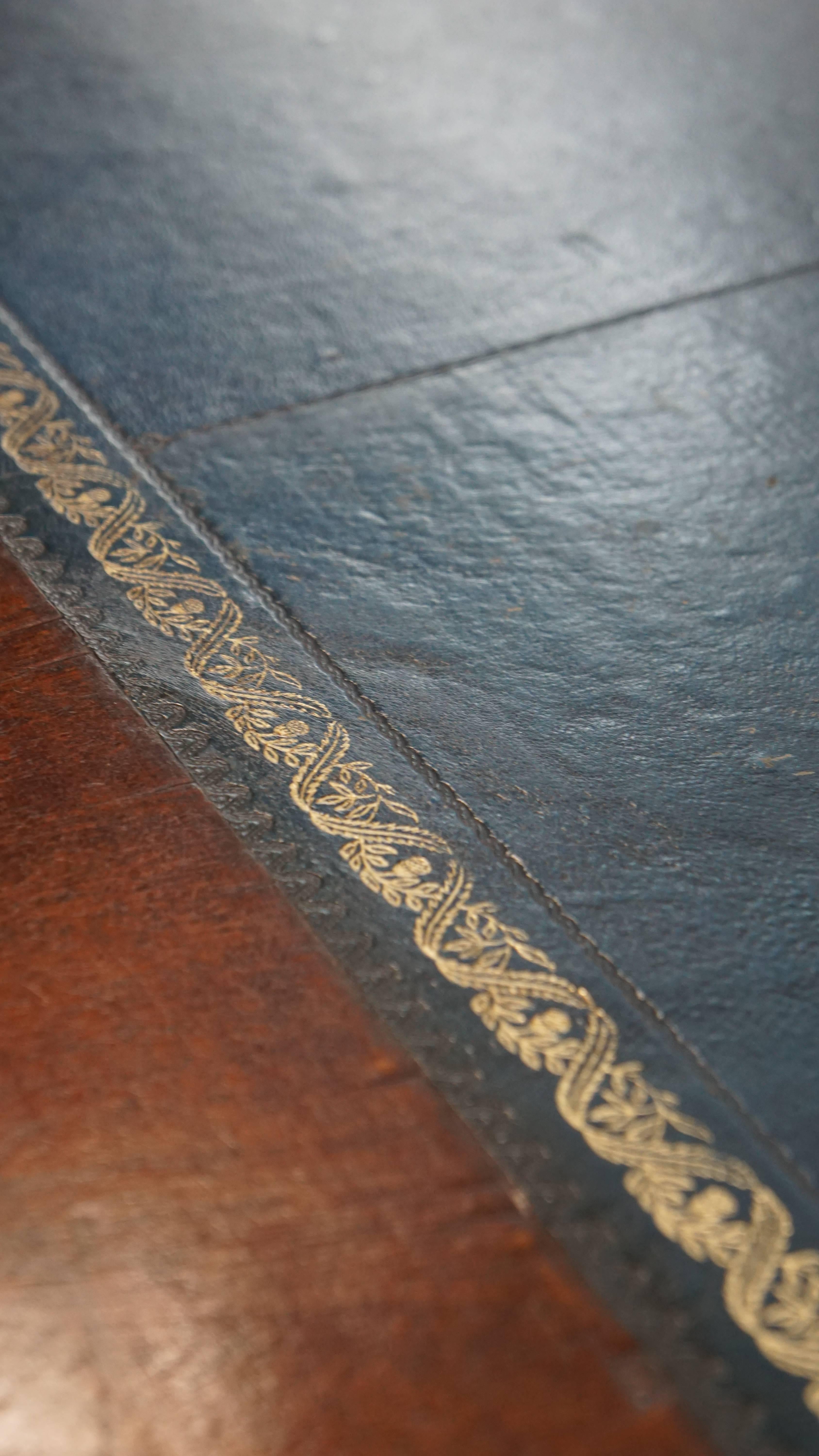Antique English Writing Table with Blue Leather Top, Mid-19th Century For Sale 10