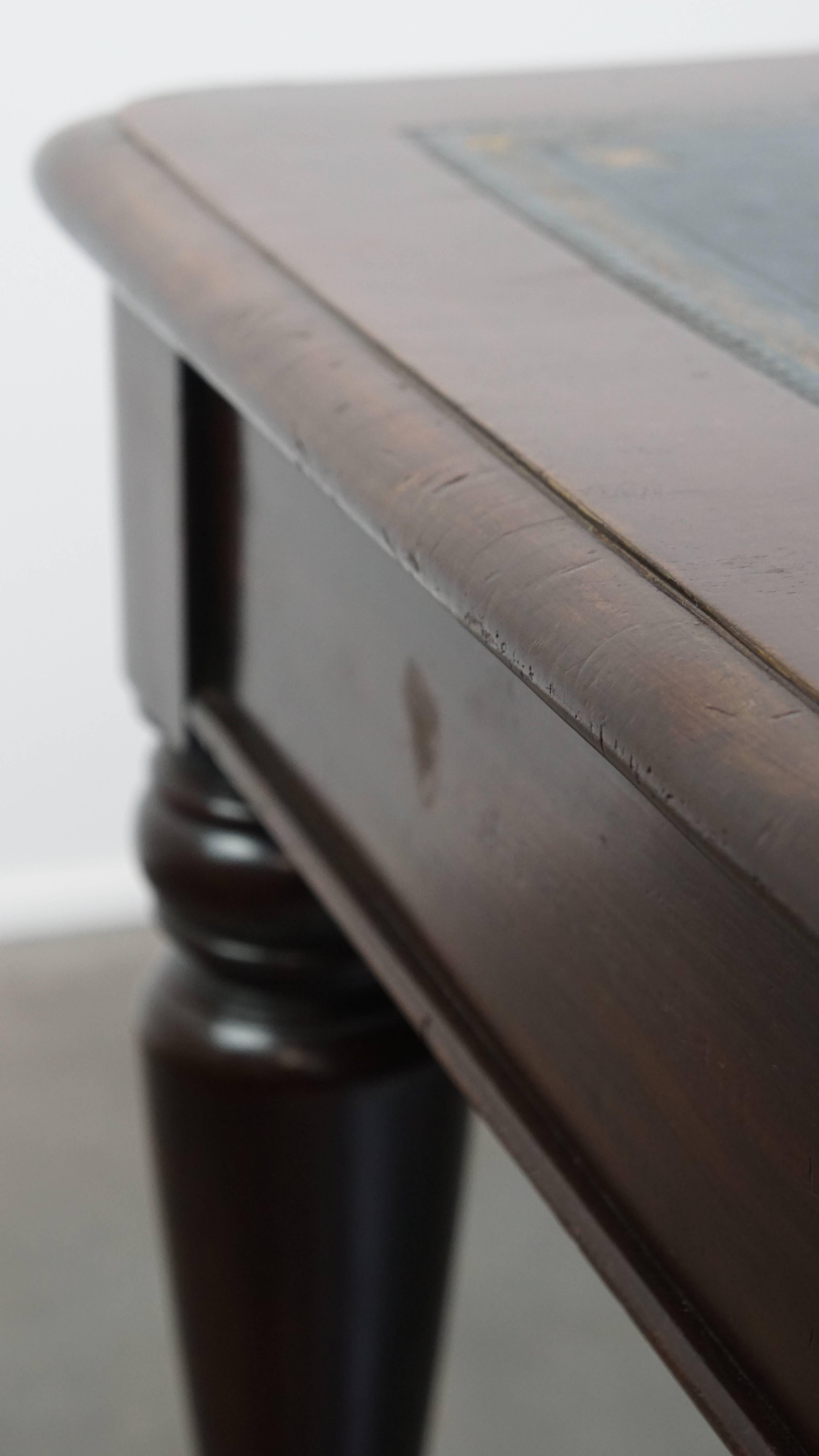 Antique English Writing Table with Blue Leather Top, Mid-19th Century For Sale 12