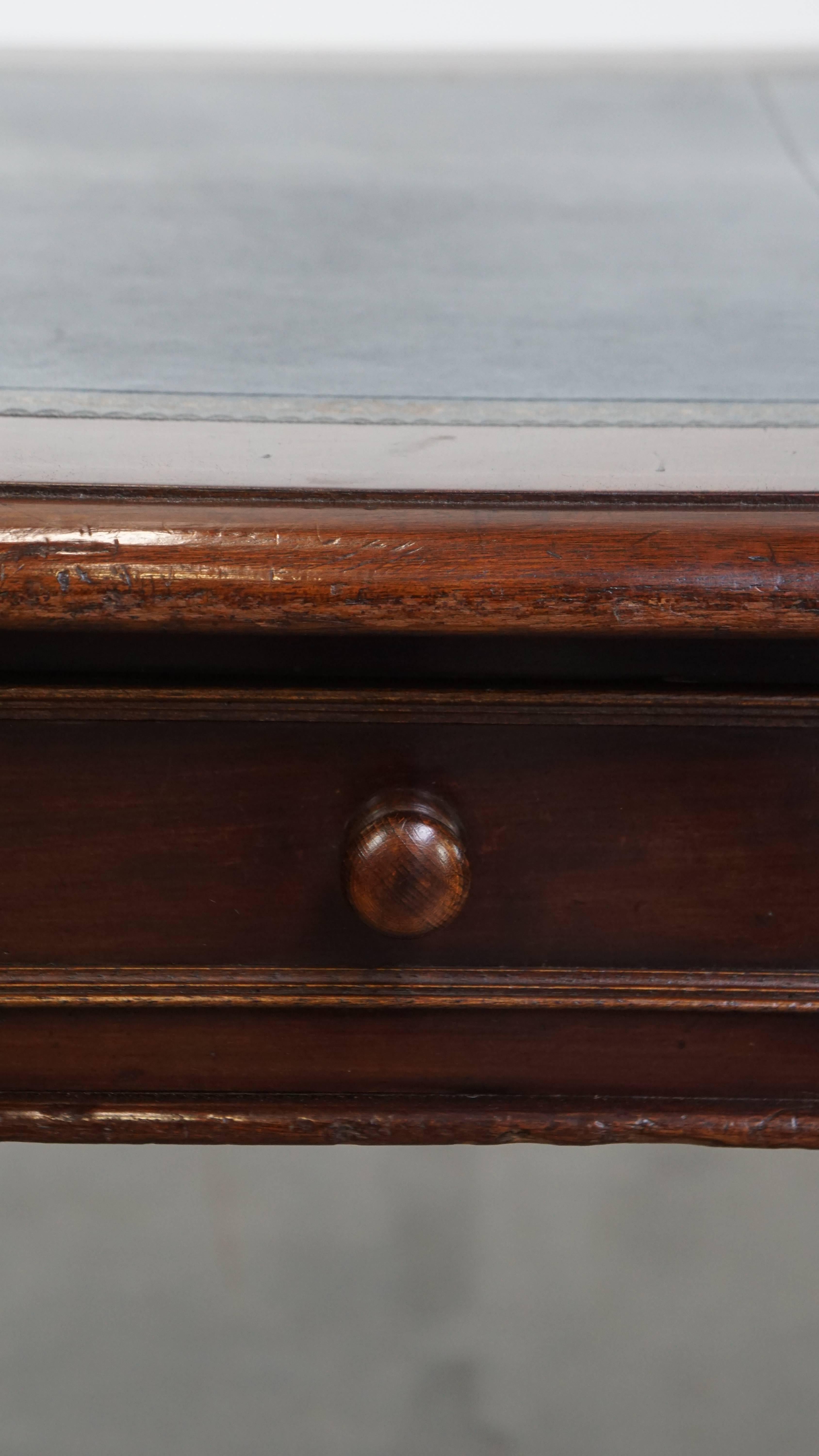 Antique English Writing Table with Blue Leather Top, Mid-19th Century For Sale 13