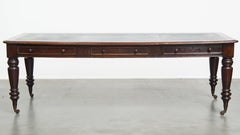 Antique English Writing Table with Blue Leather Top, Mid-19th Century