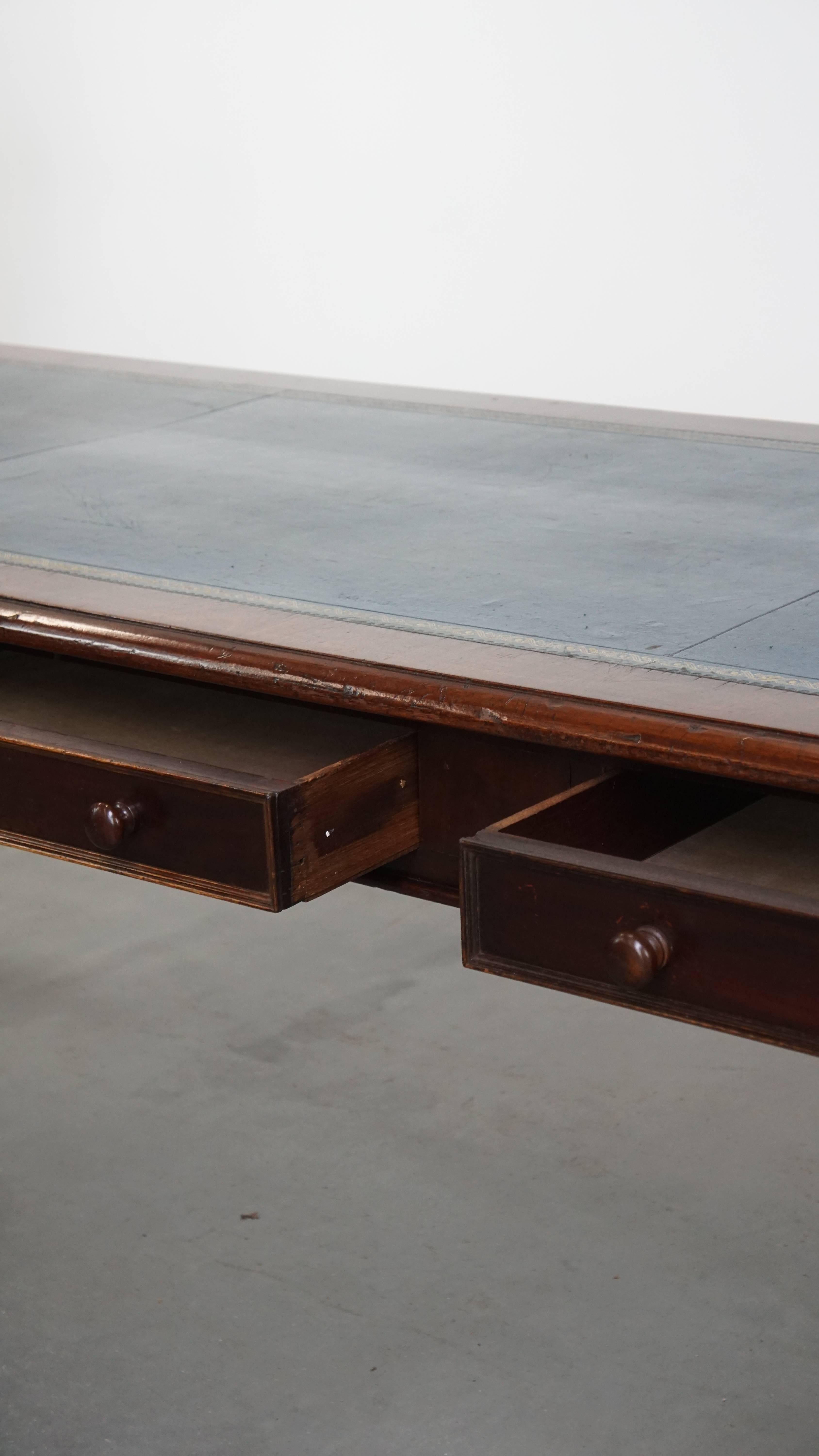 Antique English Writing Table with Blue Leather Top, Mid-19th Century For Sale 3