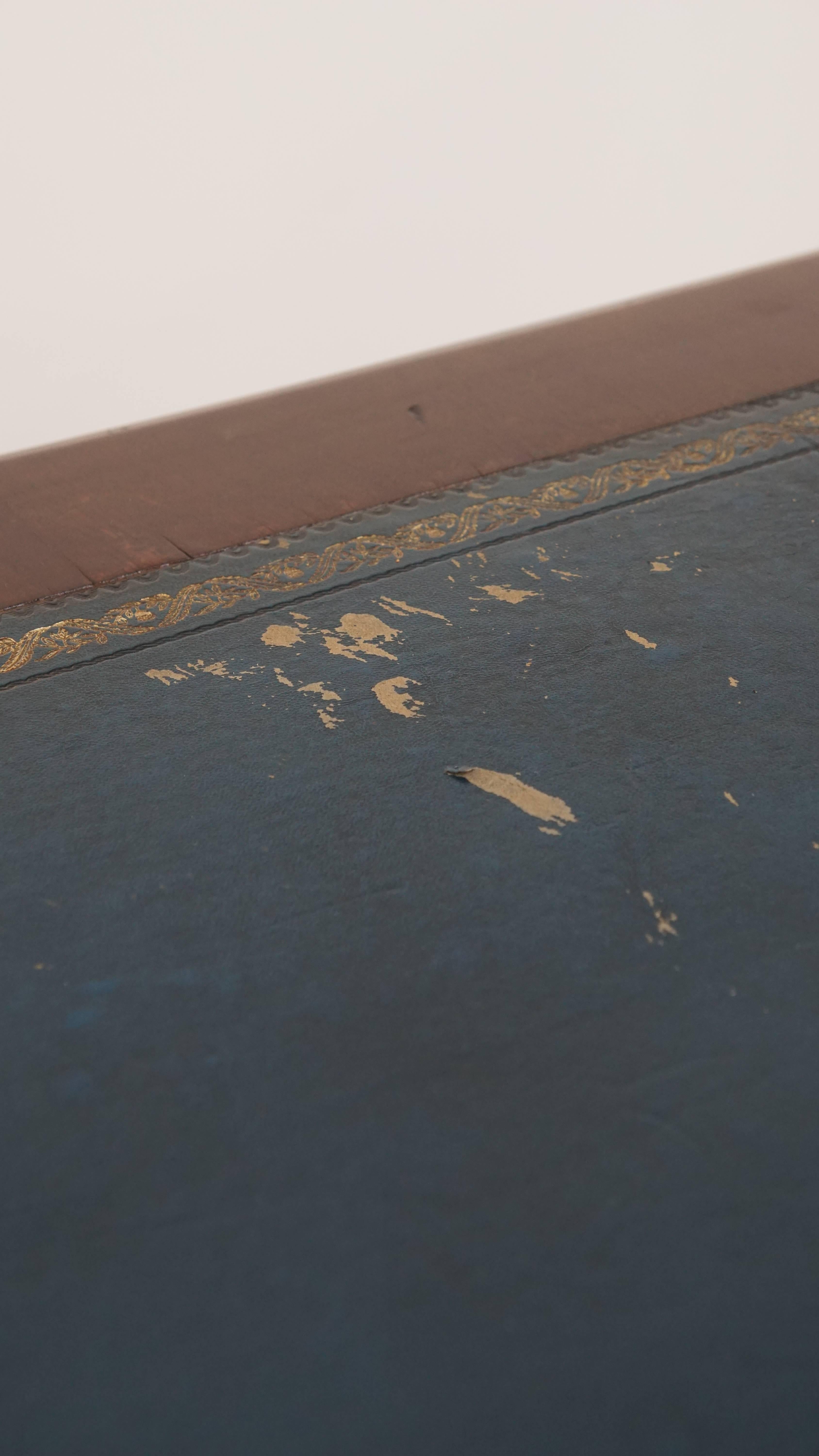 Antique English Writing Table with Blue Leather Top, Mid-19th Century For Sale 4