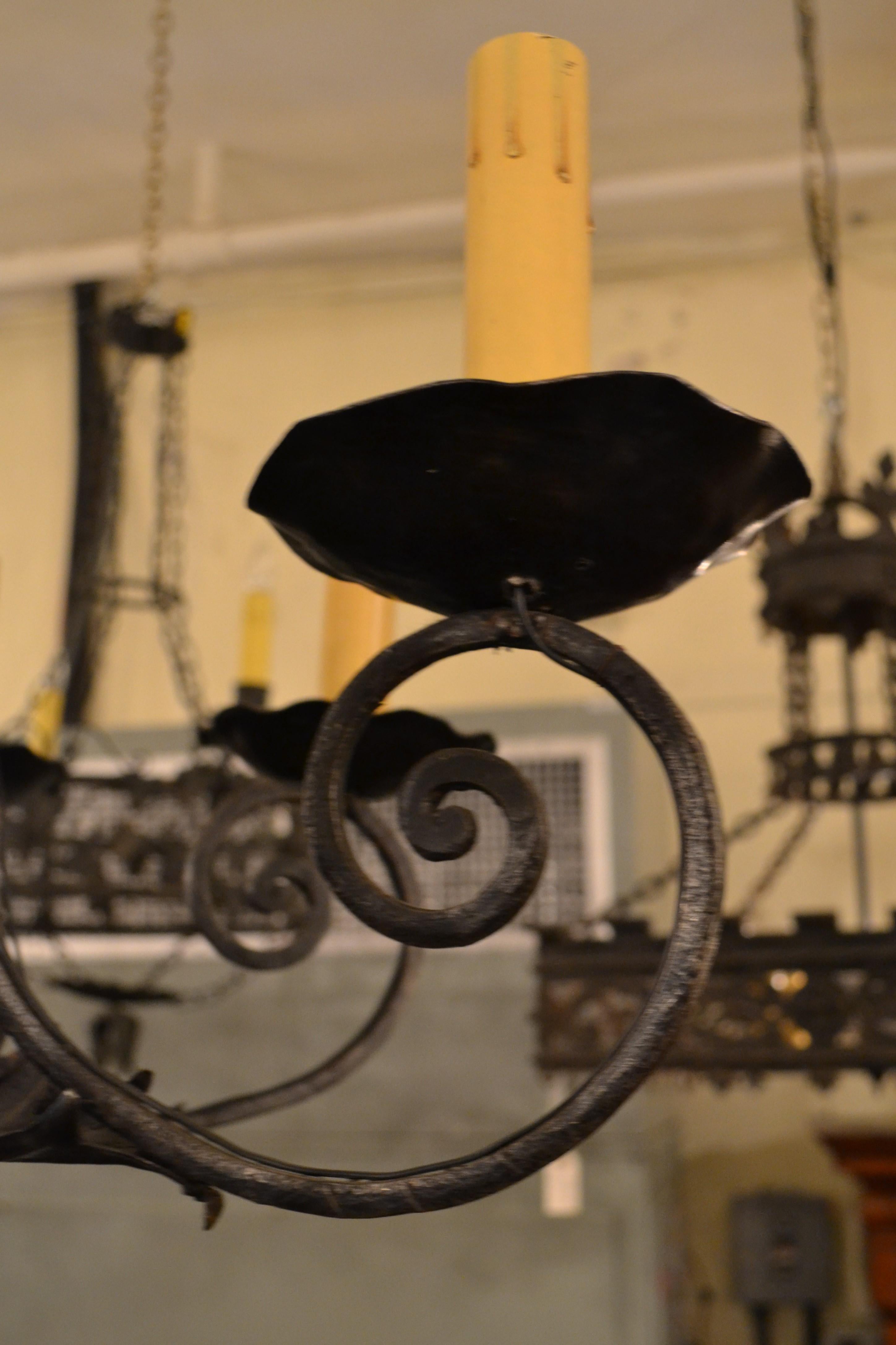 Antique English Wrought Iron Chandelier In Good Condition For Sale In New Orleans, LA