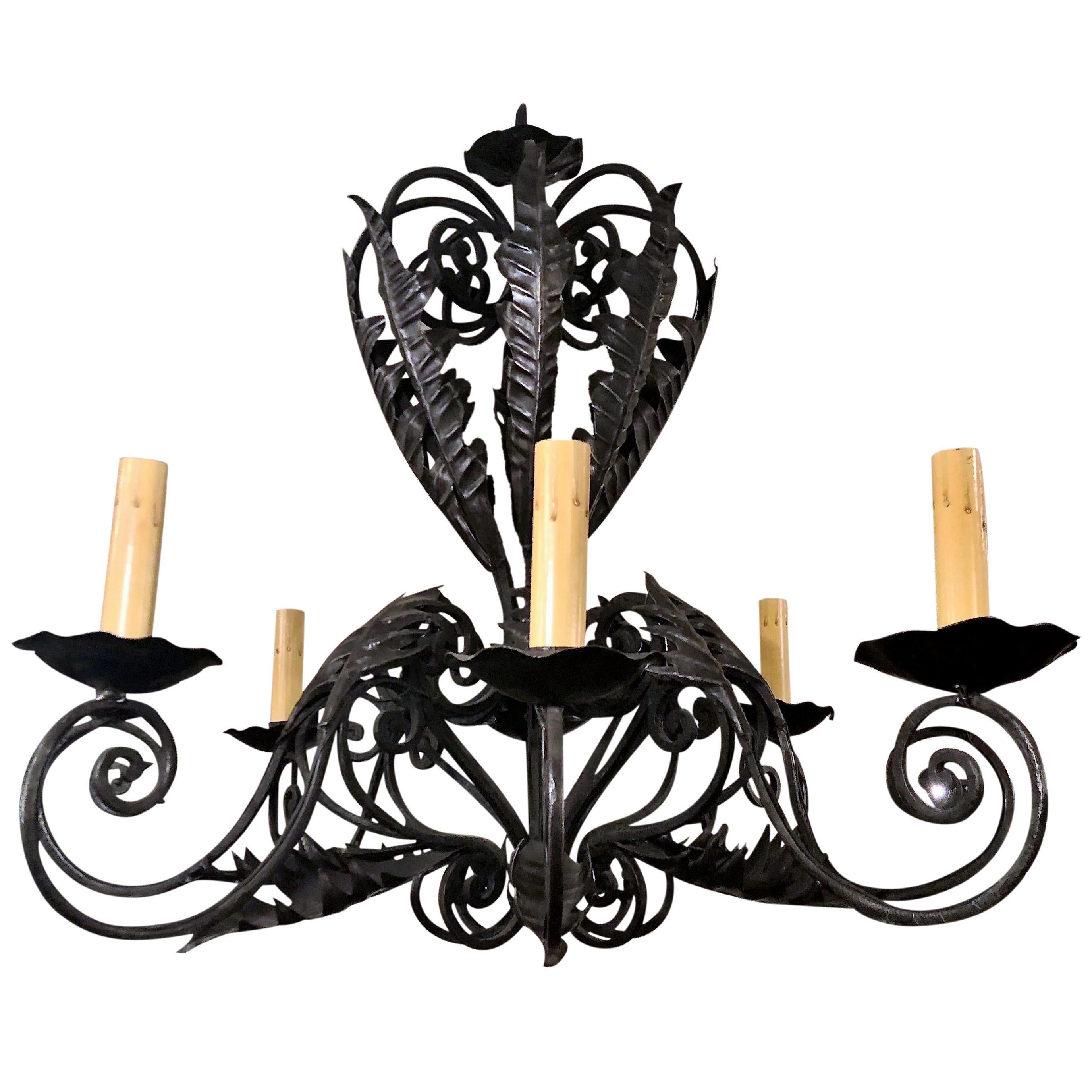 Antique English Wrought Iron Chandelier For Sale