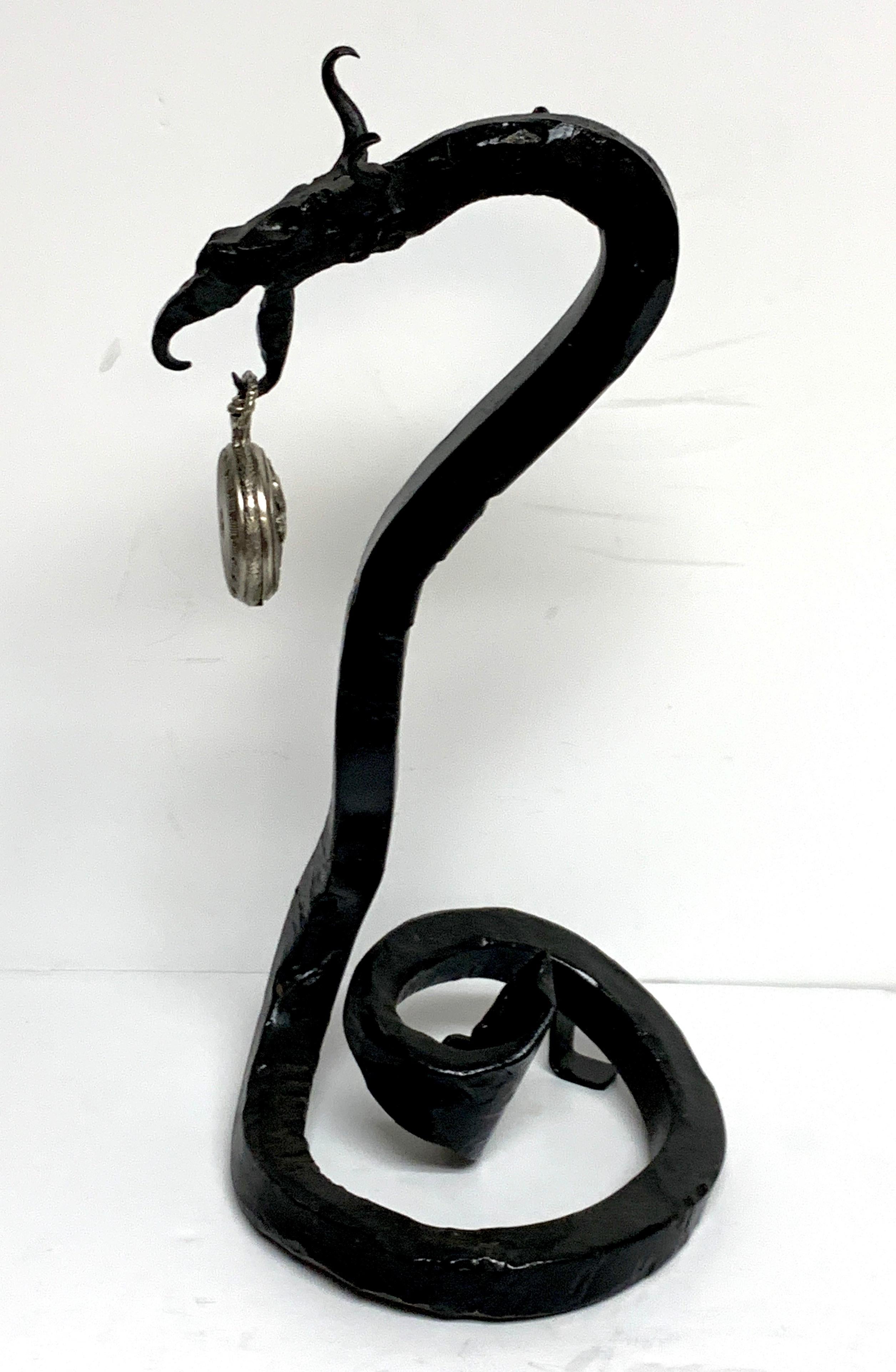 Antique English Wrought Iron Dragon Motif Pocket Watch Holder In Good Condition For Sale In West Palm Beach, FL