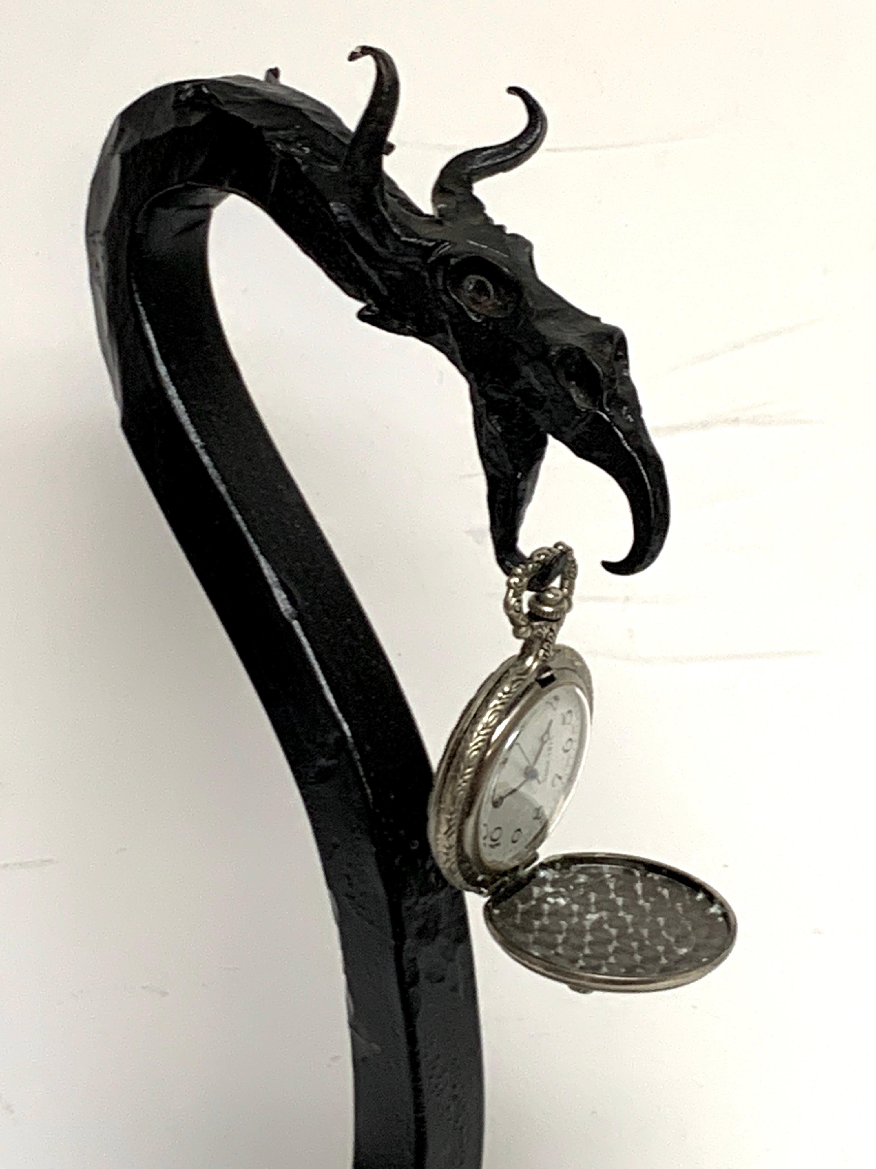 Antique English Wrought Iron Dragon Motif Pocket Watch Holder For Sale 1