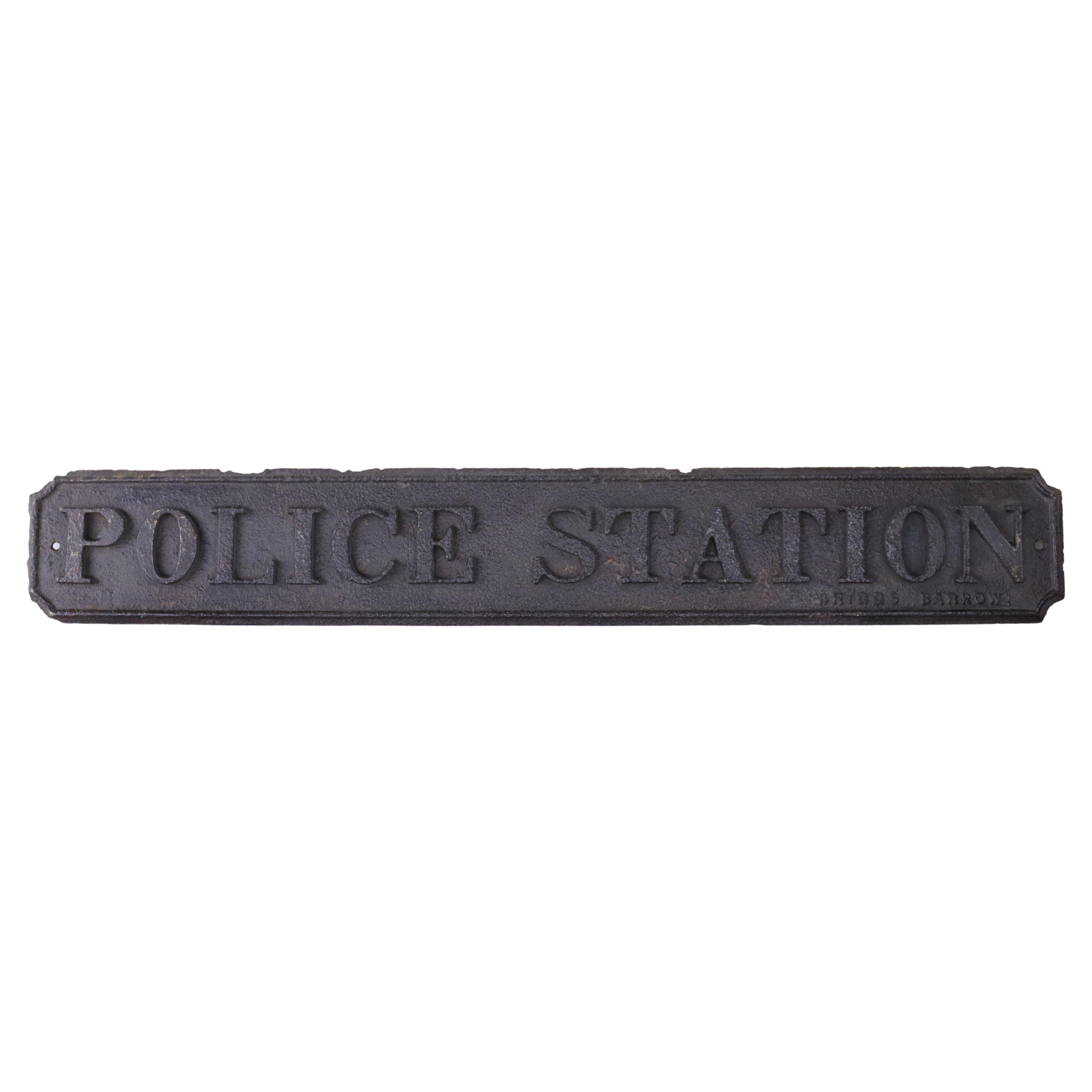 Antique English Wrought Iron Police Station Sign with Briggs Barrow Mark