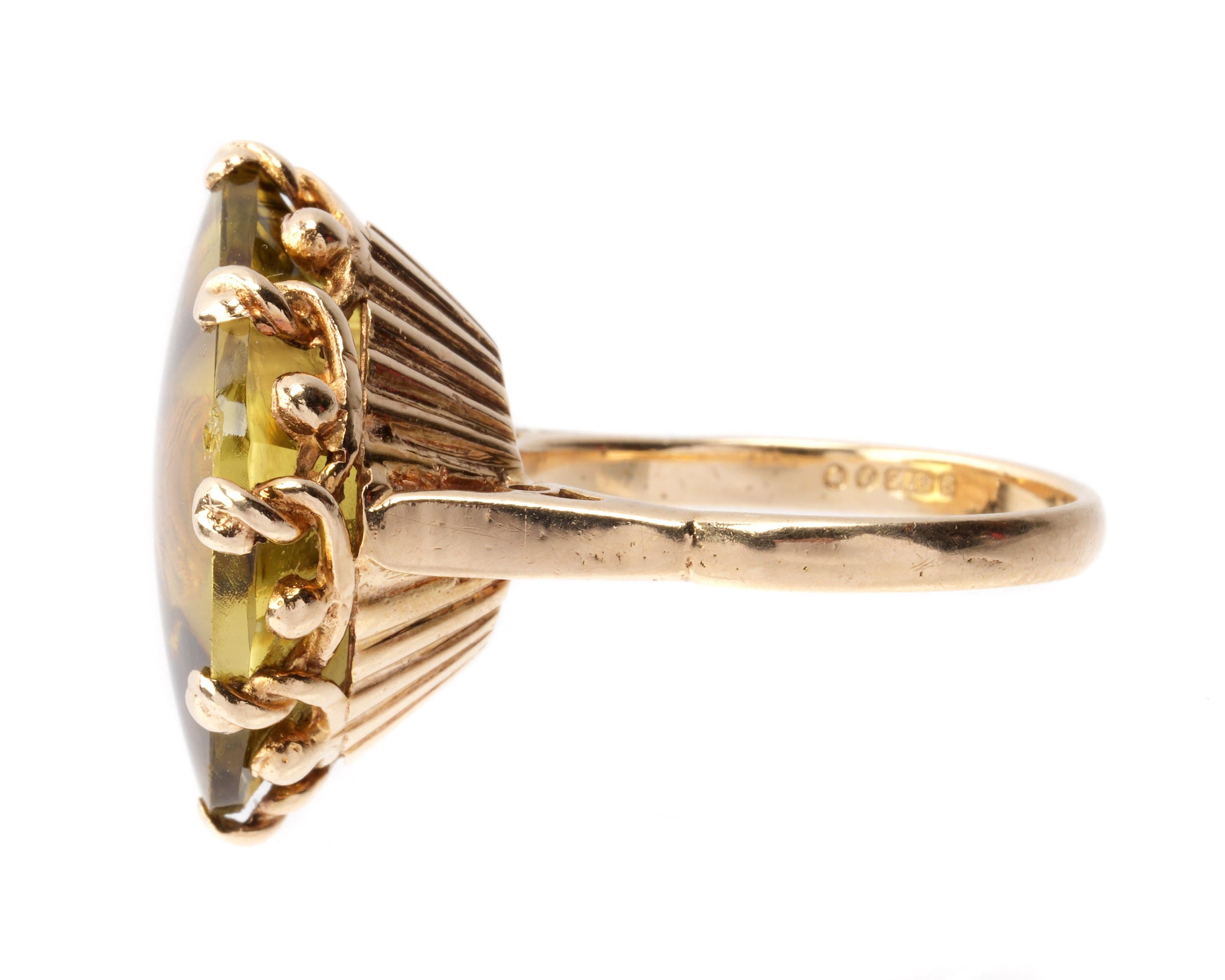 Women's or Men's Antique English Yellow Gold Citrine Ring, Size 8 For Sale