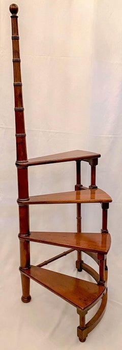 Antique English Yew Wood Library Steps, circa 1890-1900