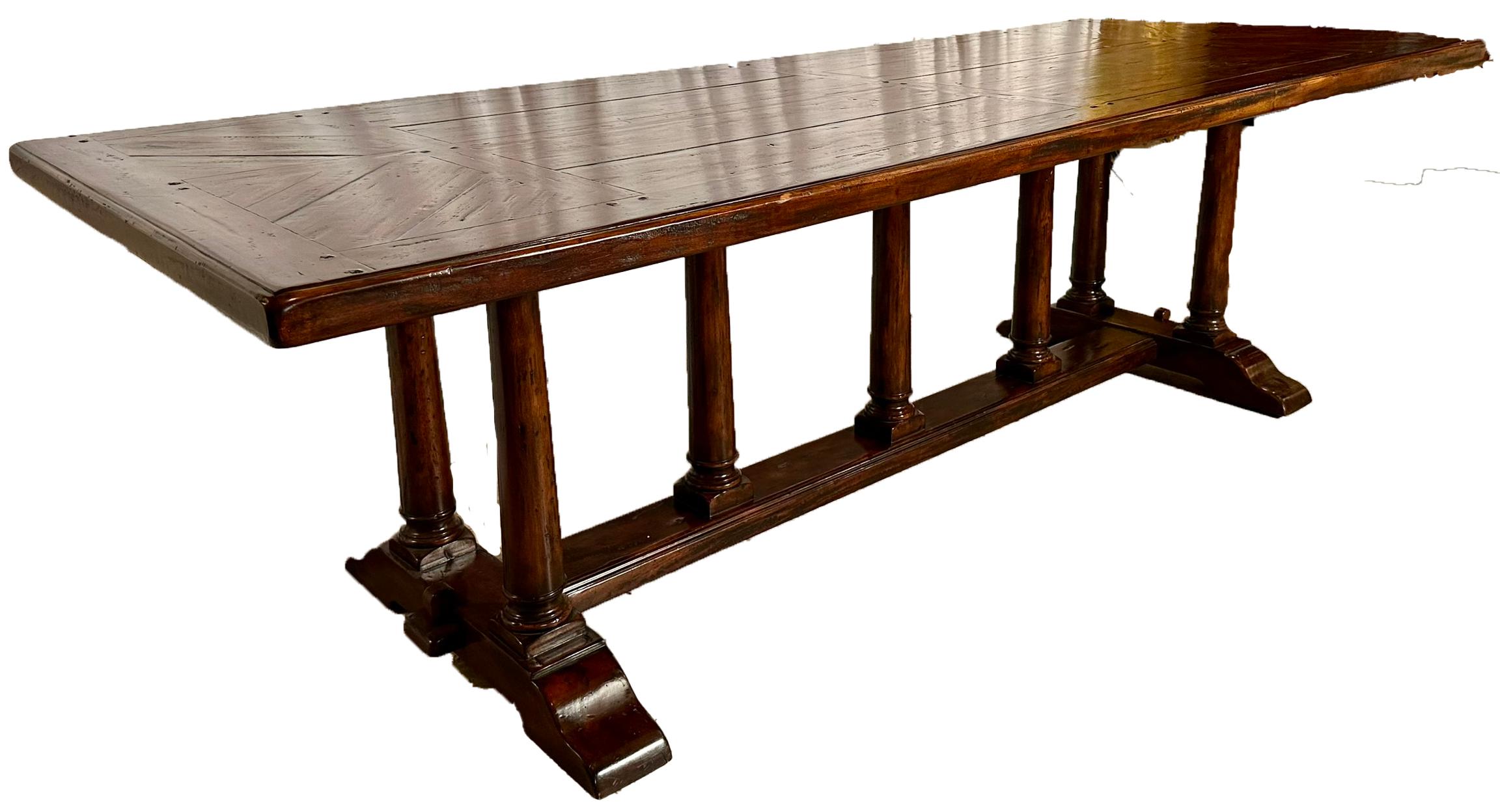 20th Century Antique English Yew Wood Trestle Table, Circa 1900. For Sale