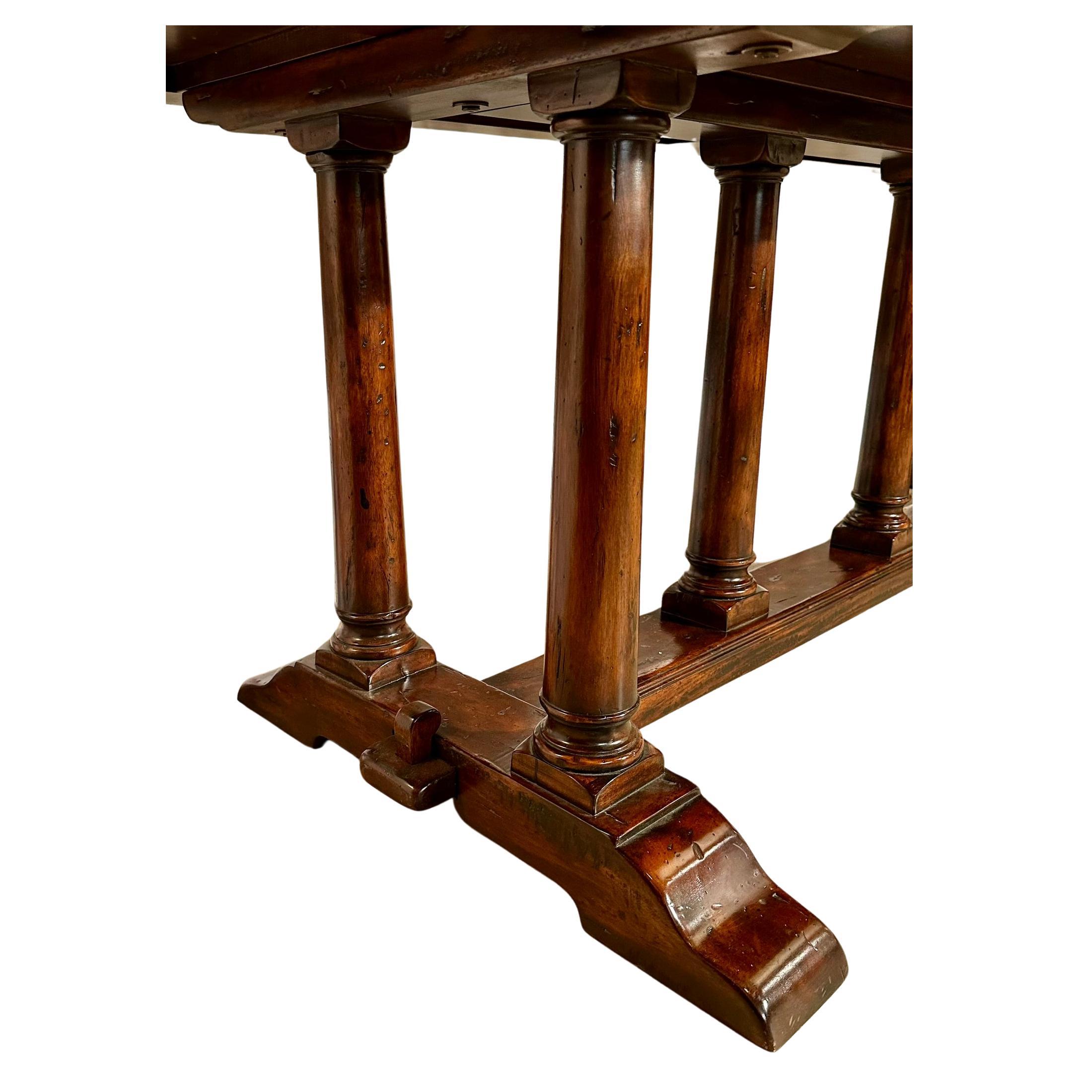 Antique English Yew Wood Trestle Table, Circa 1900. For Sale 1