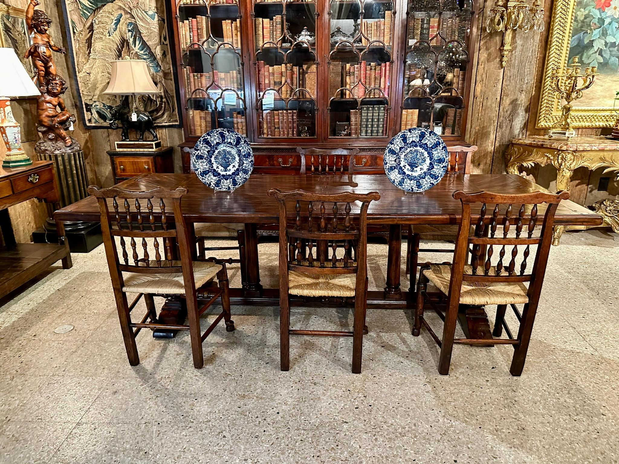 Antique English Yew Wood Trestle Table, Circa 1900. For Sale 4