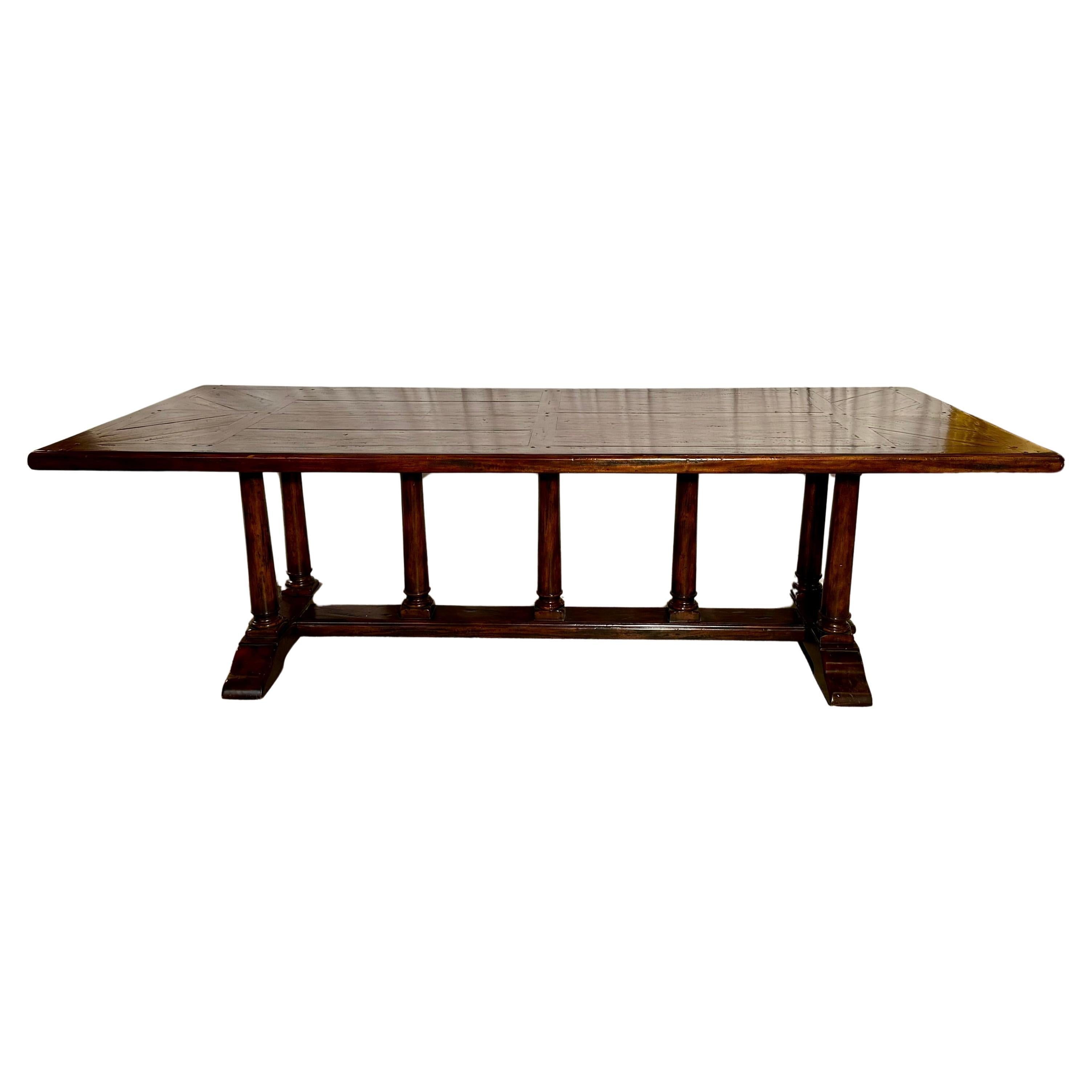 Antique English Yew Wood Trestle Table, Circa 1900. For Sale