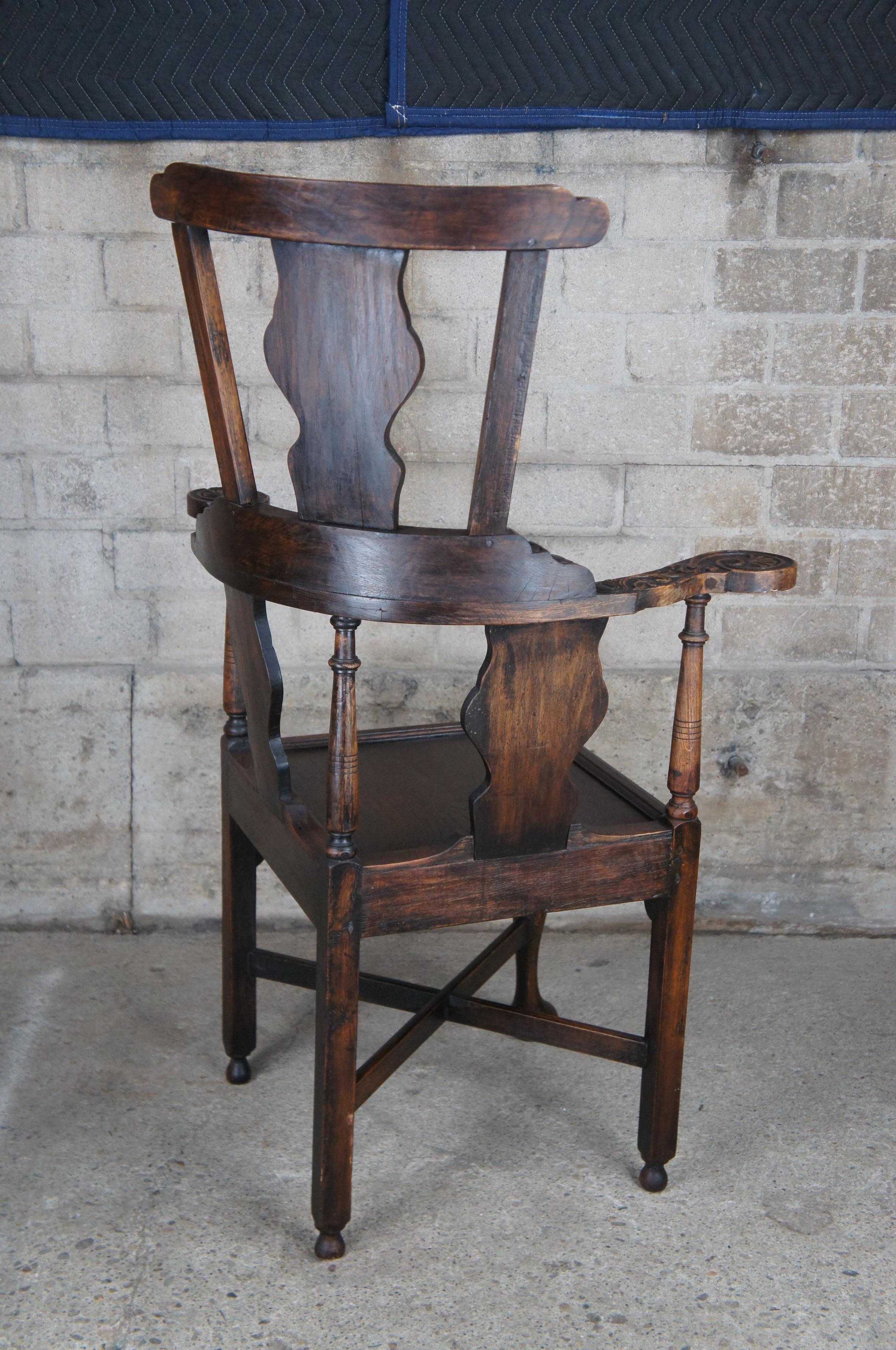 Antique English Yorkshire Wainscot Oak Highback Corner Arm Chair Throne 47