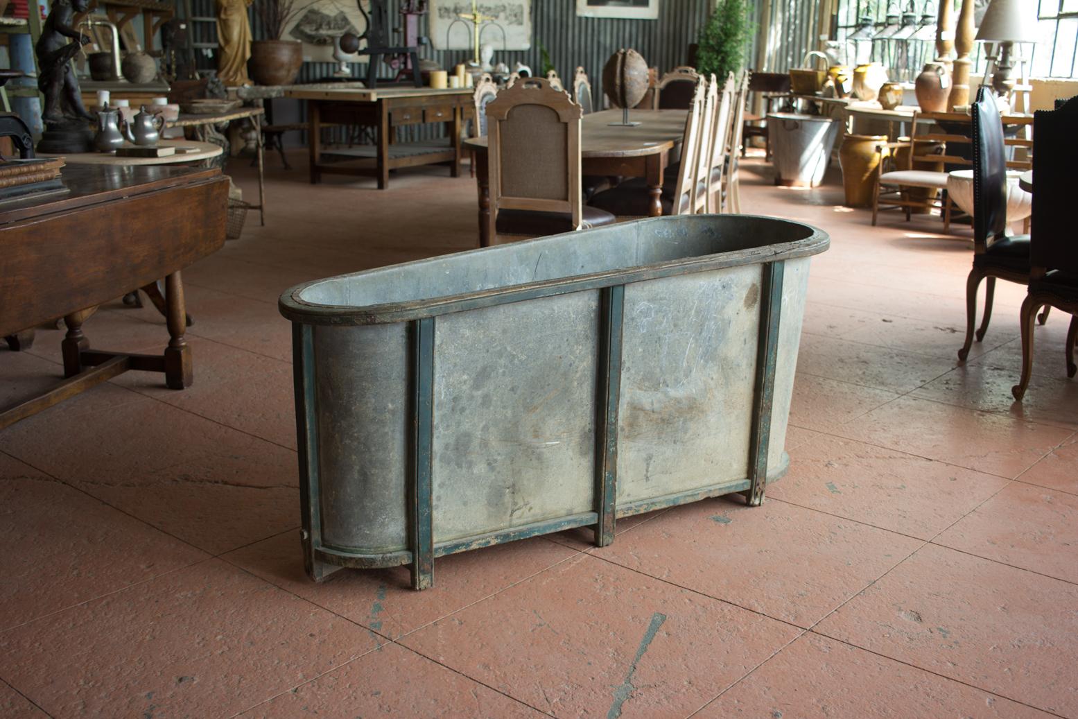Antique English oak and zinc bathtub with a wonderful patina. Would make a stunning planter or beer/wine bucket!