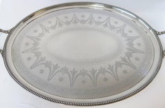 Antique English, Large Oval Sterling Silver 2 Handled Tray By Elkington & Co.