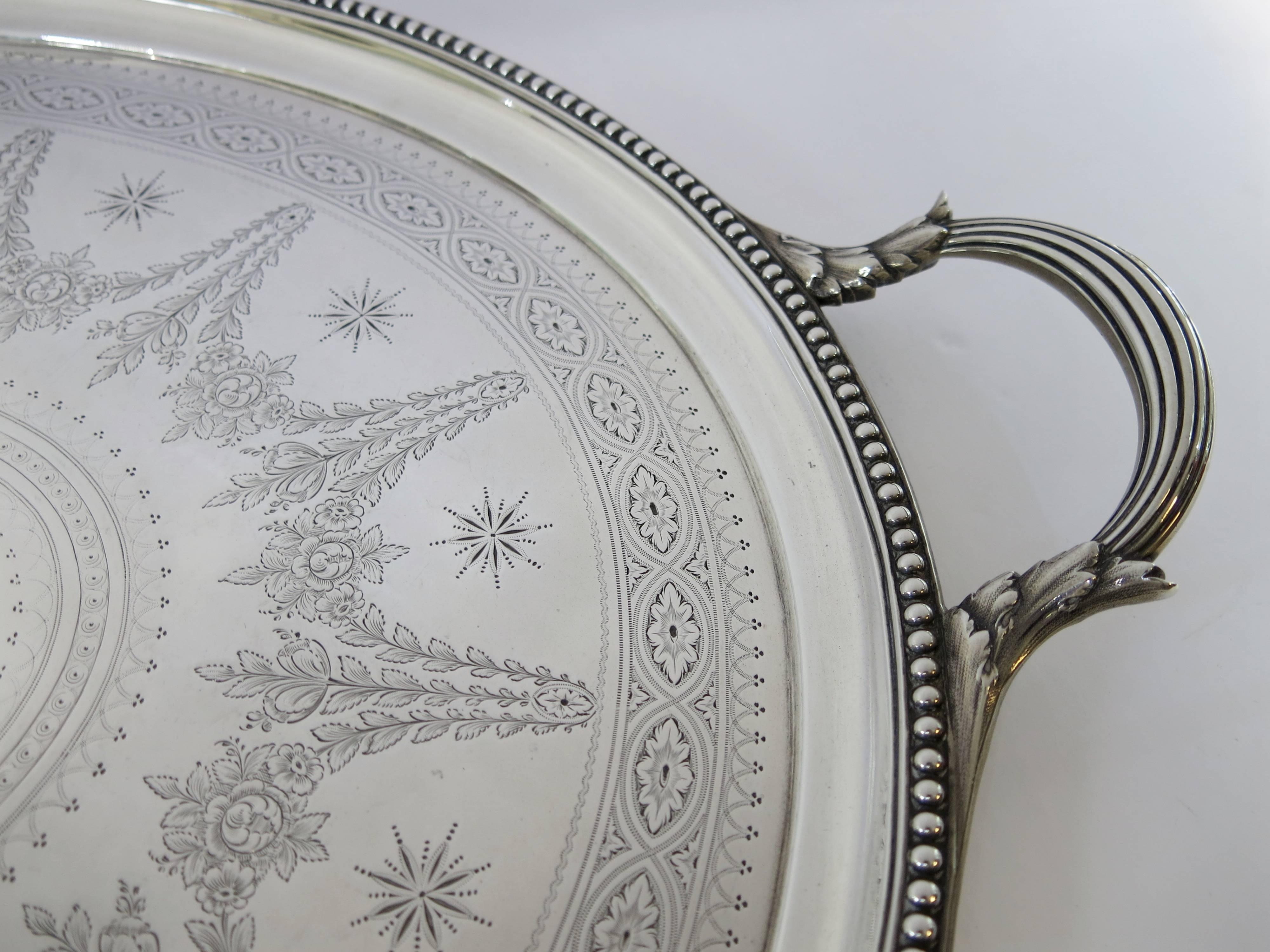 Mid-19th Century Large Antique English, Sterling Silver Two Handled Tray by Elkington & Co For Sale